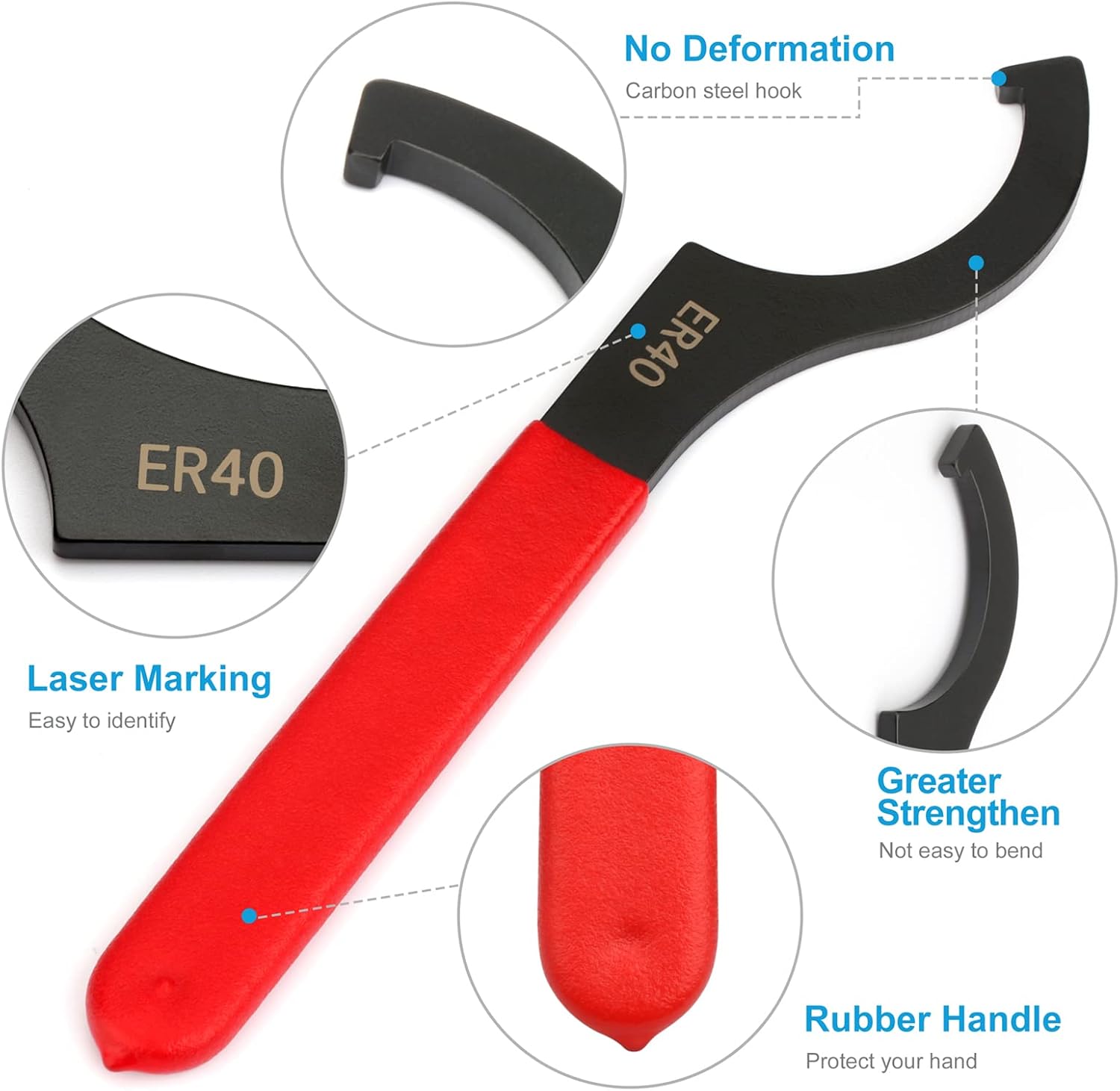 Alternative view of Coilover Wrench Spanner, 4PCS Non-Slip Spanner Wrench Set, Professional Universal Rubber Handle Wrench Spanner Tool for Floor Heating Pipes and Cars Walnut