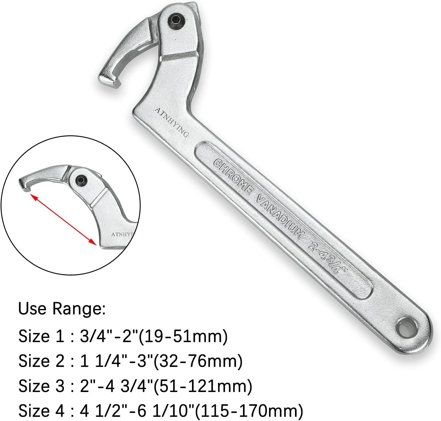 ATNHYING 4 pcs Spanner Wrench Set, Adjustable C Pin Spanner Hook Wrench Tool for Machine Tools, Vehicles, Mechanical Equipments,Round Head3mm5mm6mm8mm (4pcs Square Head)
