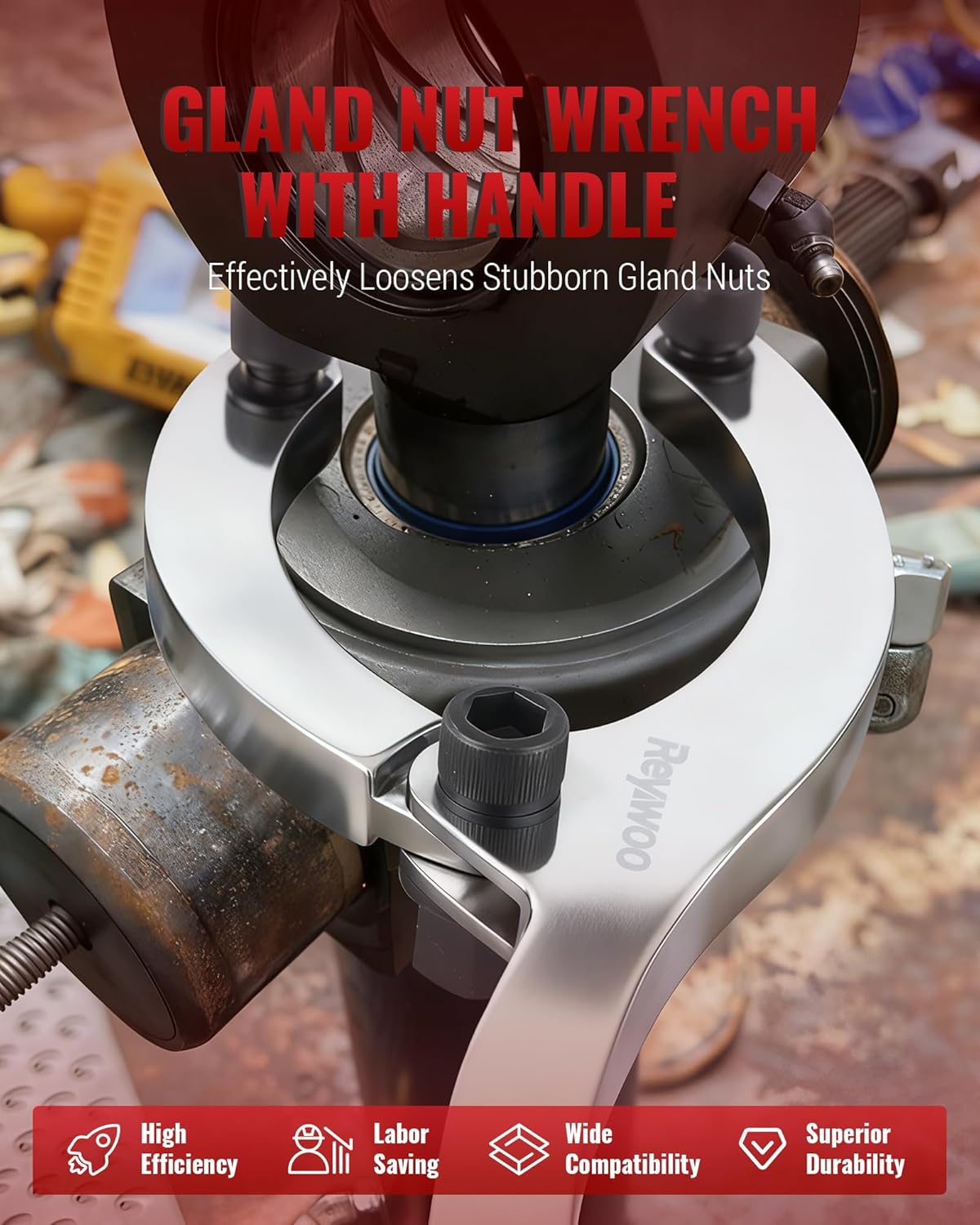 Alternative view of Spanner Wrench Set, 11-Inch Gland Nut Wrench with Handle, Hydraulic Cylinder Spanner Wrench for Nuts from 0.85 to 6 Inches, Includes 1/4", 5/16", and 2/5" Pins