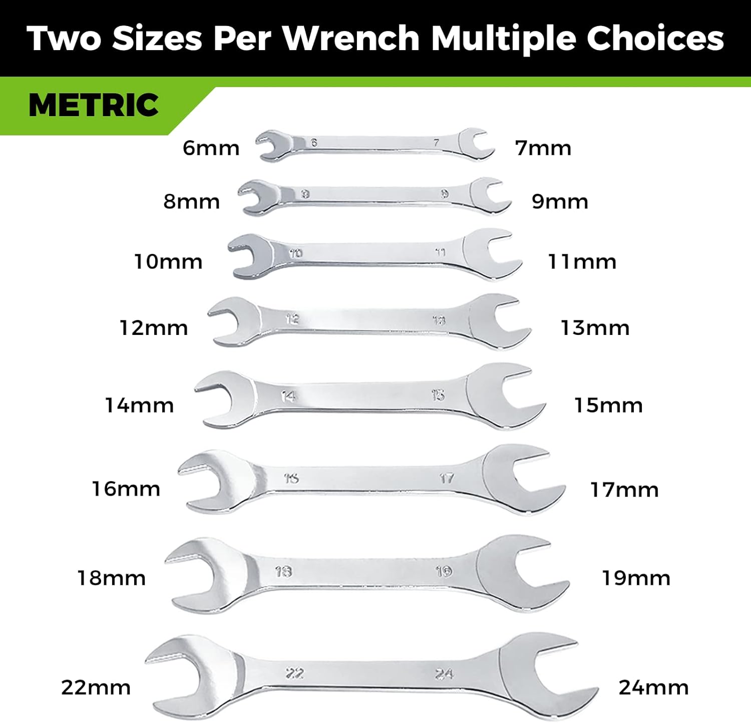 Der Erwachte Super-Thin Open End Wrench Set, Metric, 8-Piece, Including 6, 7, 8, 9, 10, 11, 12, 13, 14, 15, 16, 17, 18, 19, 22, 24 mm, Slim Spanner Wrench Set with Rolling Pouch