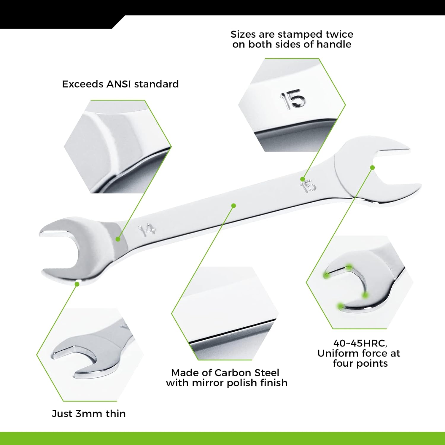 Alternative view of Der Erwachte Super-Thin Open End Wrench Set, Metric, 8-Piece, Including 6, 7, 8, 9, 10, 11, 12, 13, 14, 15, 16, 17, 18, 19, 22, 24 mm, Slim Spanner Wrench Set with Rolling Pouch