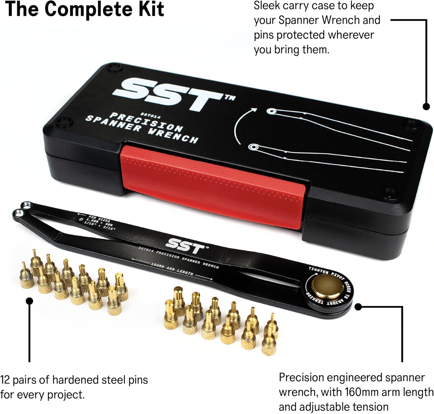 Alternative view of SST® - Precision Spanner Wrench – For Obscure Hardware & Fasteners – Includes 12 Metric & Imperial Steel Pin Sizes – Adjustable Tension – 160mm Arm – 180° Movement – With Storage Case