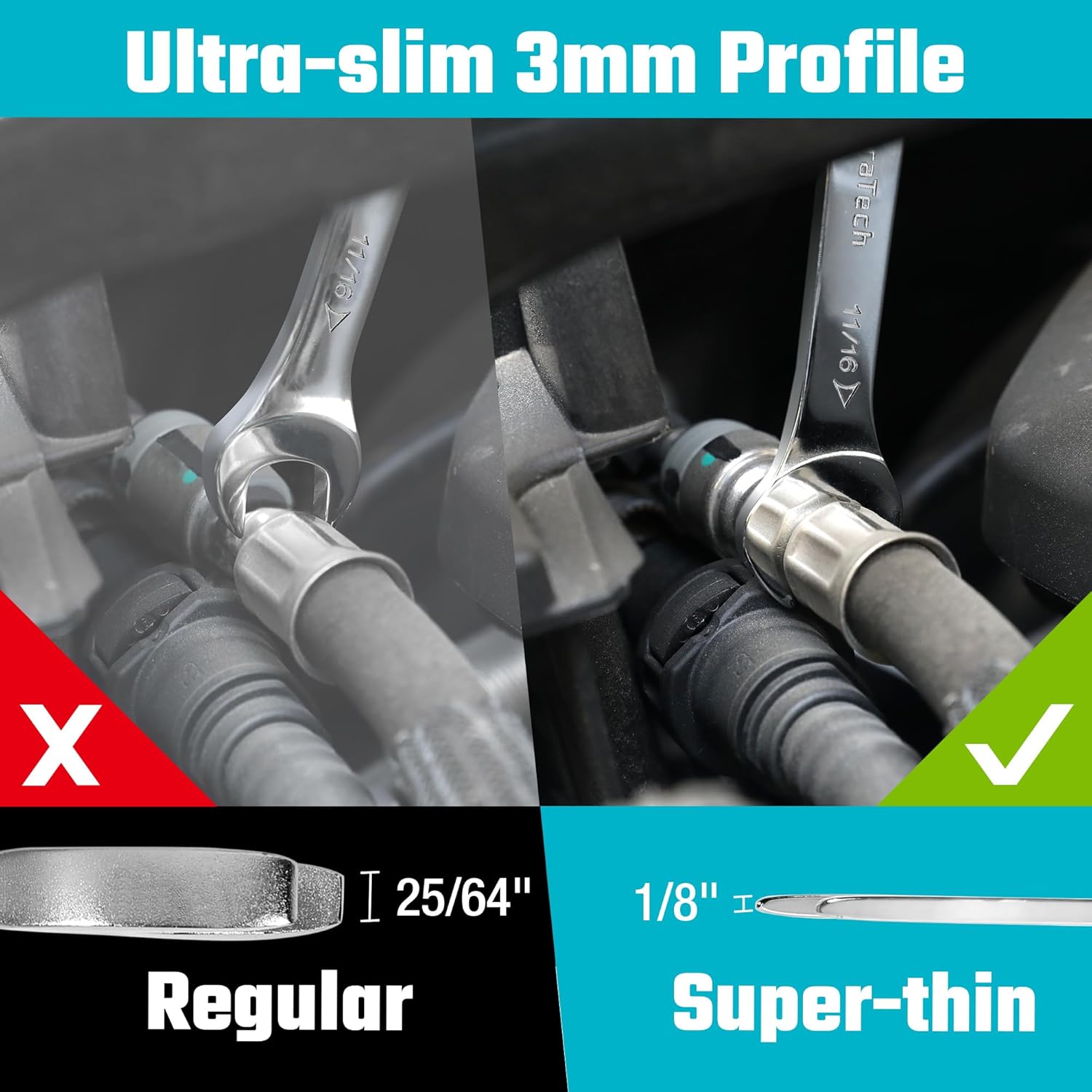 Alternative view of DURATECH Super-thin Open End Wrench Set, SAE(5/16" to 1-1/16") & Metric(5.5mm to 27mm), 16-Piece, Slim Spanner Wrench Set with EVA Tray Storage