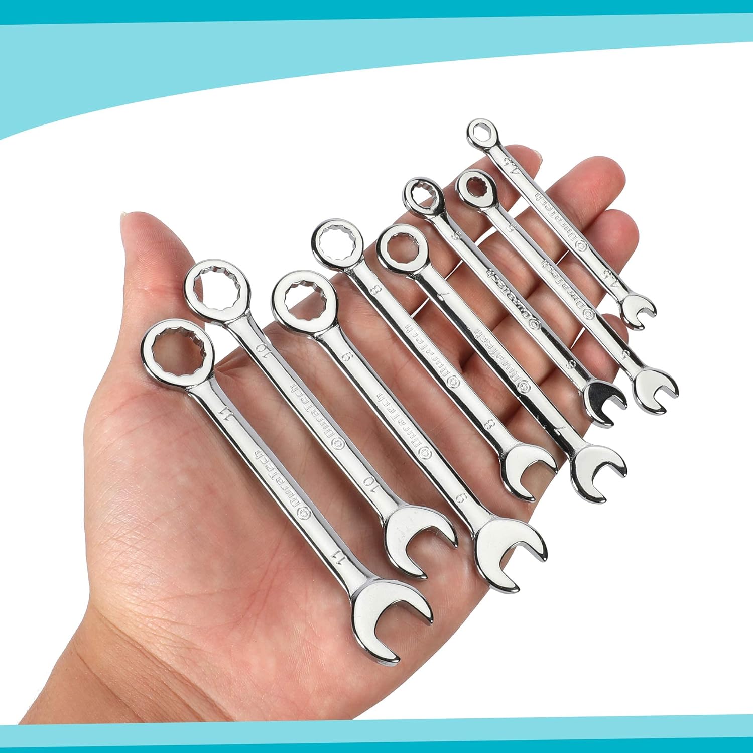 Alternative view of DURATECH Mini Wrench Set, Midget Combination Wrench Set, 20-Piece, Metric & SAE, 4-11mm & 5/32" - 7/16", Lightweight, with Rolling Pouch