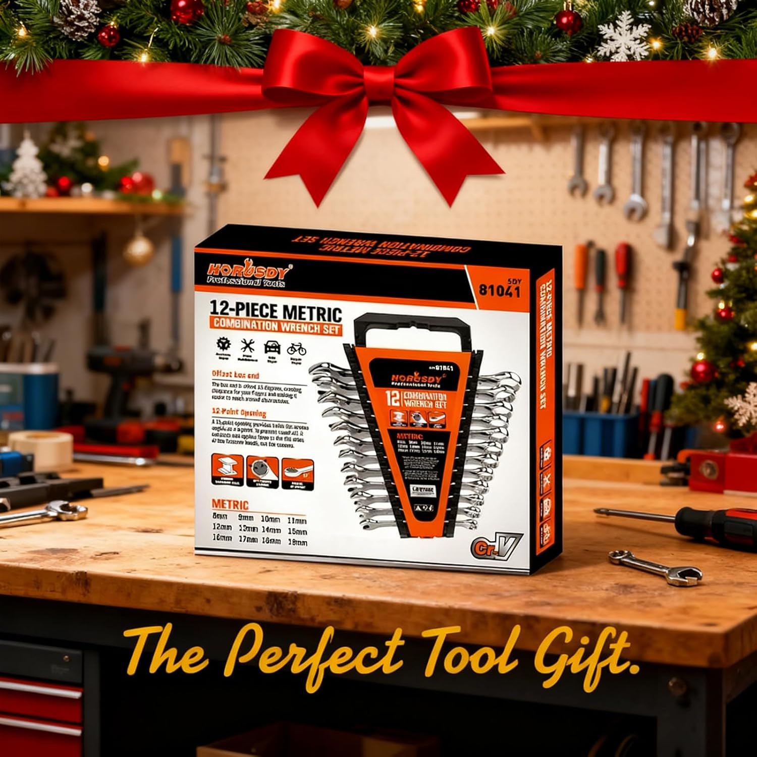 HORUSDY 12-Piece Metric Wrench Set | Combination Wrench Set with Organizer | 12 Point | 8mm - 19mm | Chrome Vanadium Steel