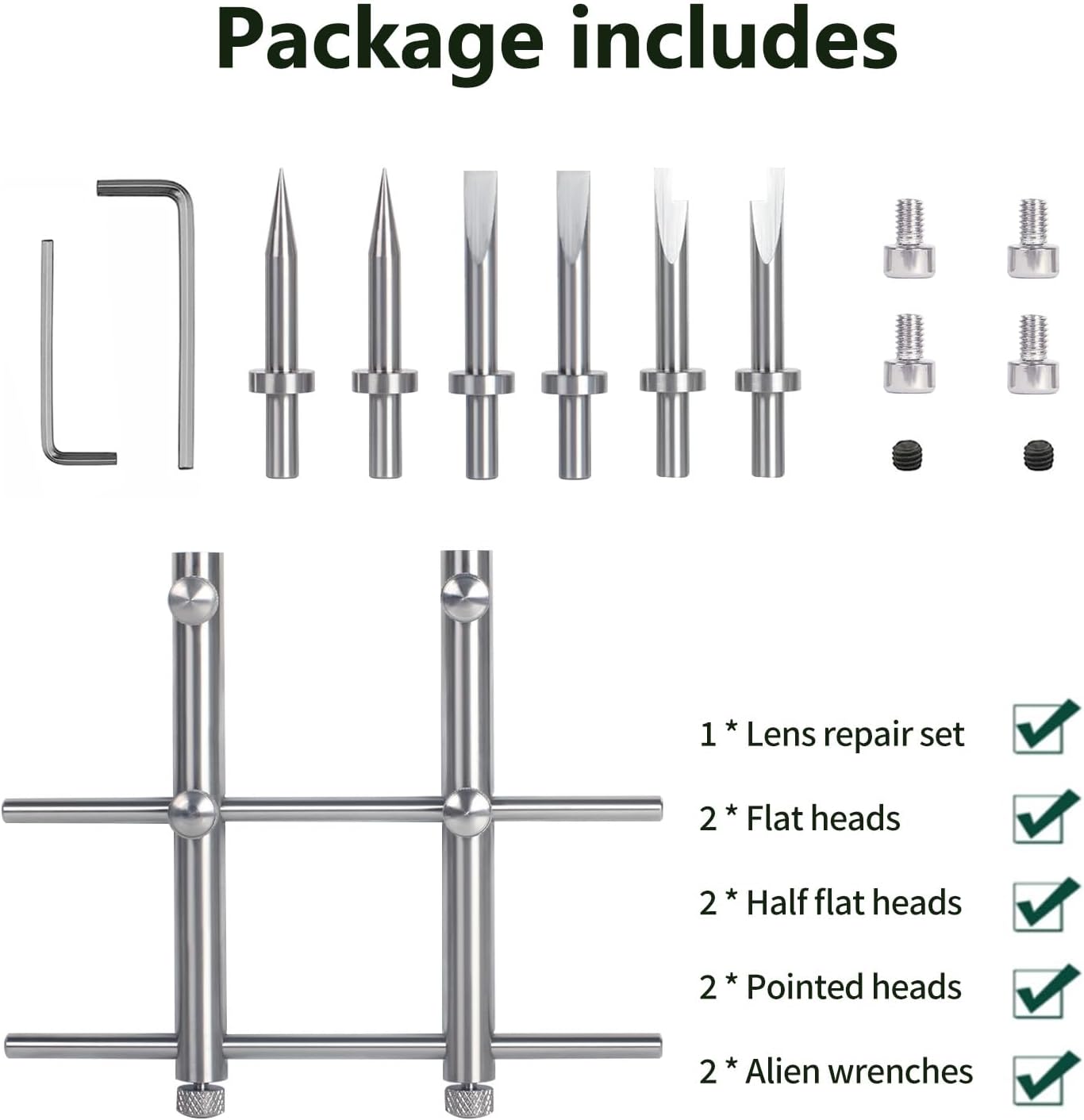 eTone Ultra Fine Photo Accessories Spanner Wrench Tool For SLR DSLR Large Format Camera Lens Repair Opening Retaining Ring Remover, Anti-Magnetic 3 Tips, 6 Screws and 2 Hexagon.