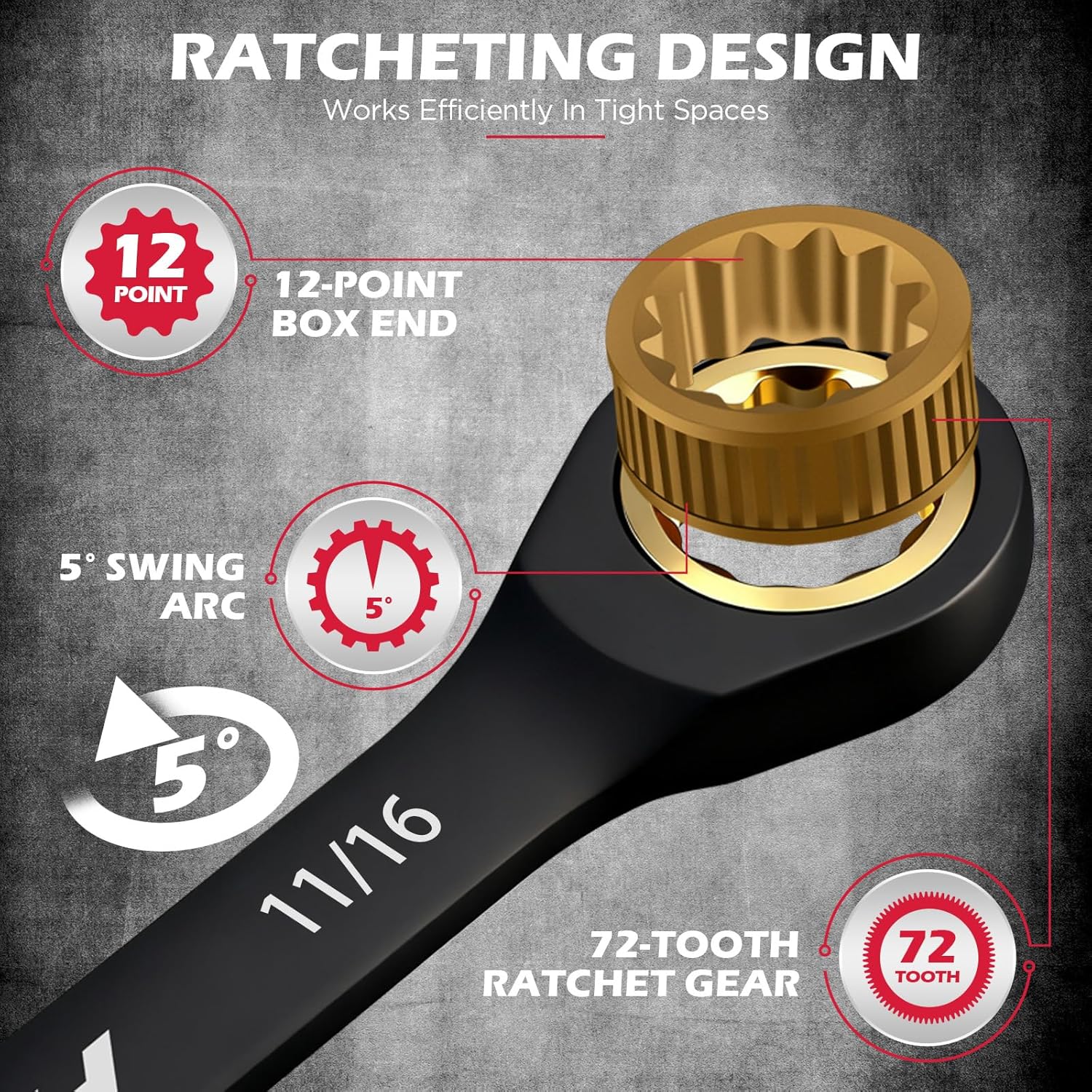 Alternative view of Premium 24-Piece Ratcheting Wrench Set, SAE(1/4-7/8") & Metric(8u201319mm) Combination Wrenches, 72-Tooth CR-V Steel with Durable Black Finish, Ratchet Spanners with Roll-Up Tool Pouch for Repair