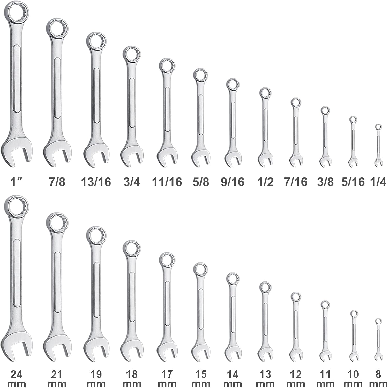 24-Piece All-Purpose Master Combination Wrench Set with Roll-up Pouch | SAE 1/4” to 1”, Metric 8mm to 24mm | Perfect for General Household, Garage, Auto Repairs, Car, Truck, Boat, and Travel Emergency