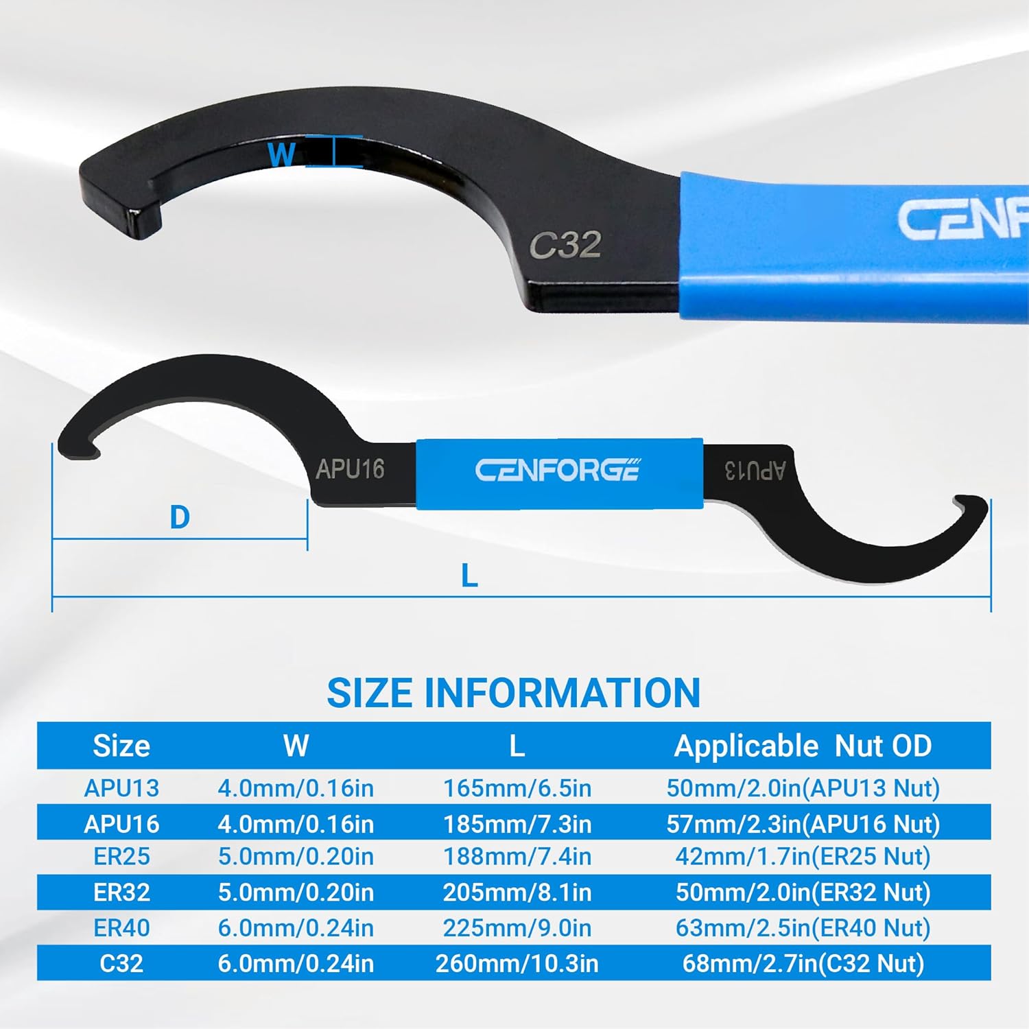 CENFORGE Cenfoge Double-ended Coilover Adjustment Spanner Wrench Set, 3-PC. Tool Kit for Suspension System and Shock Adjustments, Fit Coilovers Shocks with Nut OD APU13, APU16, ER25, ER32, ER40, C32