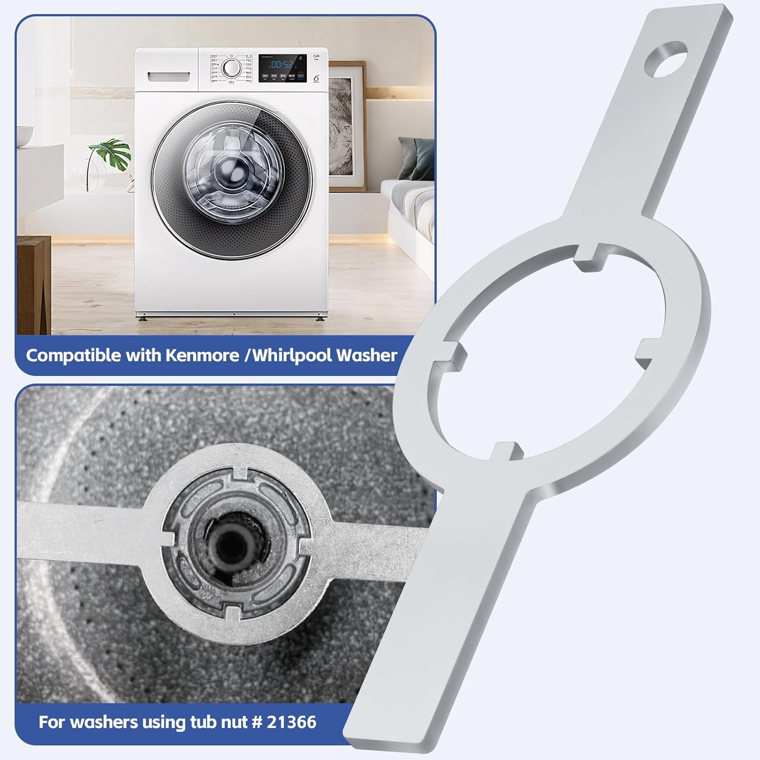 Alternative view of Spanner Wrench for Kenmore for Whirlpool Washer Steel 21366 Wrench Spanner Tub Nut Tool for Washer Machine Repair & Maintenance