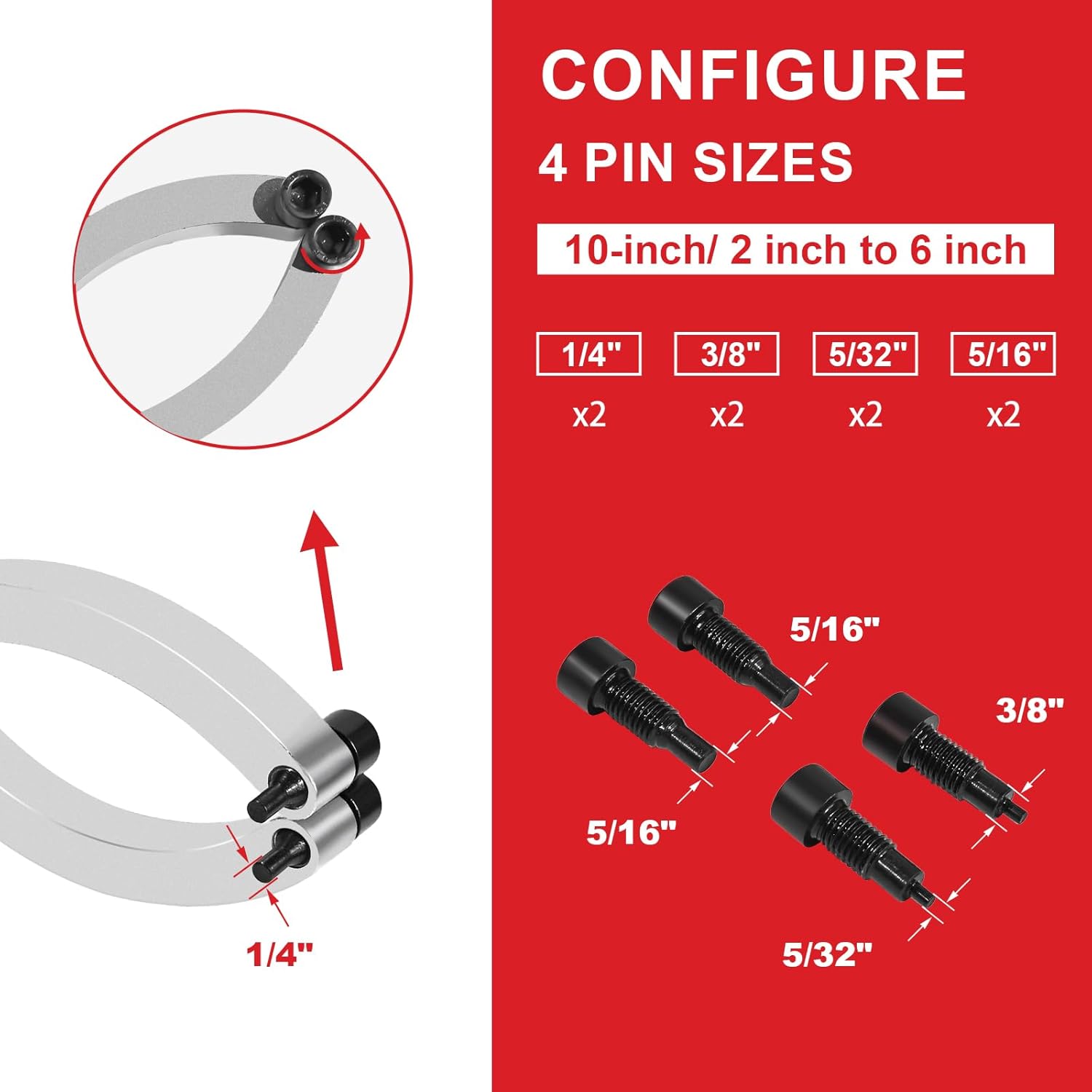 Alternative view of 11.8 Inch Heavy Duty ‌Gland Nut Wrench Set‌ | ‌Adjustable Spanner Wrench‌ for 2-9" Hydraulic Cylinders | Includes 5/32", 1/4", 5/16", 3/8" Pins & Gloves