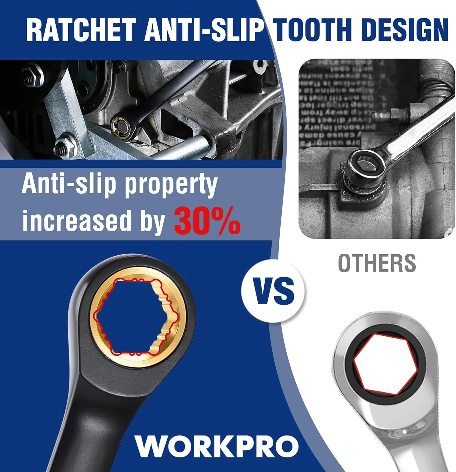 Alternative view of WORKPRO Extra Long Ratcheting Wrench Set, 10-Piece Anti-Slip Double Box Wrenches Set, Metric 8-19 mm, 72-Teeth, Cr-V Steel and Black Electrophoretic Coating Wrenches with Rolling Pouch