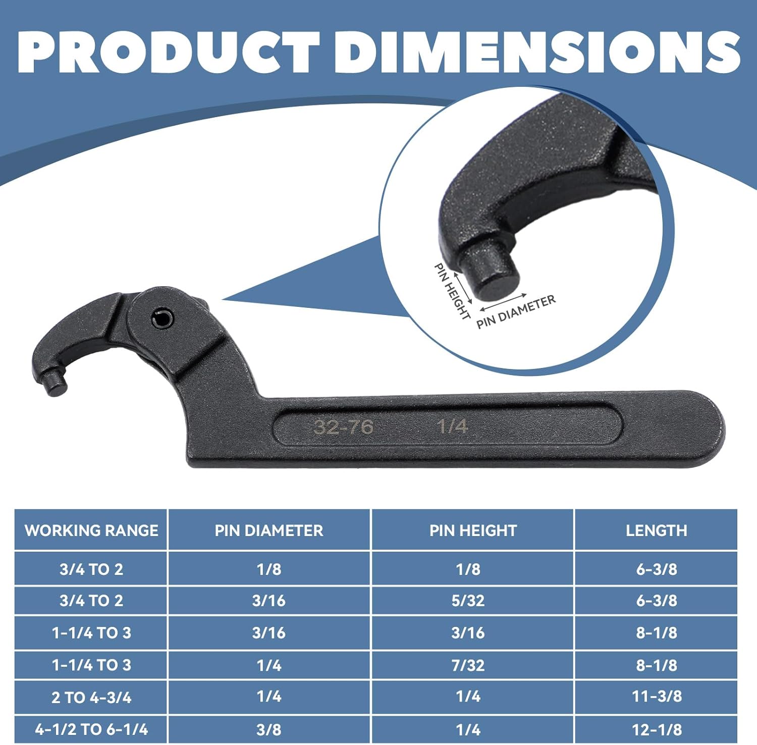 Alternative view of Chumia 6 Pcs Adjustable Pin Spanner Wrench Tool Set C Shape Pin Hook Nut Wrench Tools for Adjusting Collars Lock Nut Rings and Bearings for Pipes Heating Cars Machine Tools Vehicles Mechanical