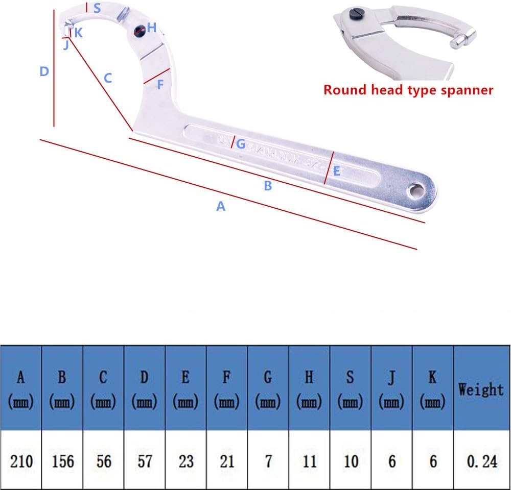Eowpower Chrome Vanadium Adjustable C Spanner Hook Wrench Tool Round Head 32-76 mm