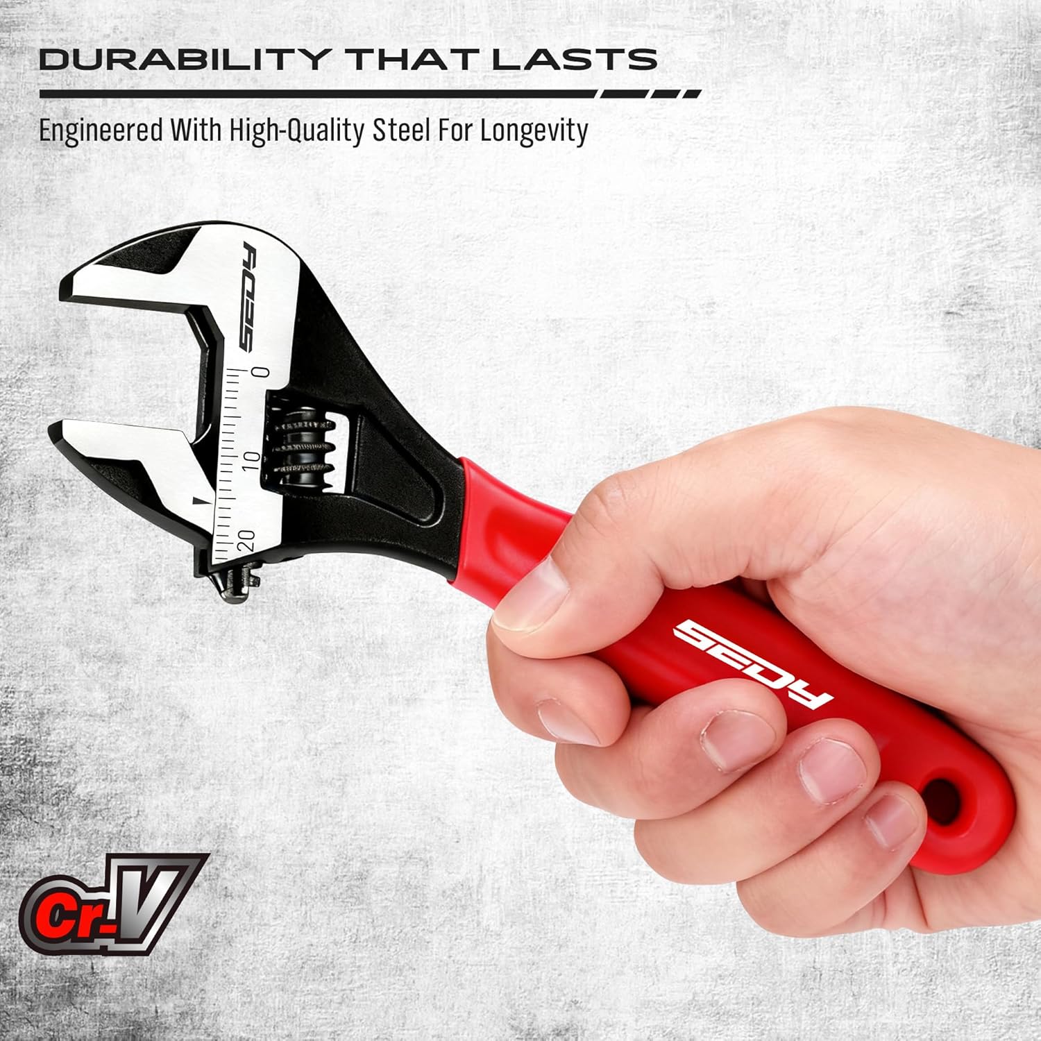 Alternative view of SEDY 6" Adjustable Wrench Pipe Spanner: Wide Jaw Black Oxide Wrench With Cushion Grip, Laser Marked Metric & SAE Scales, CR-V Steel, for Professionals
