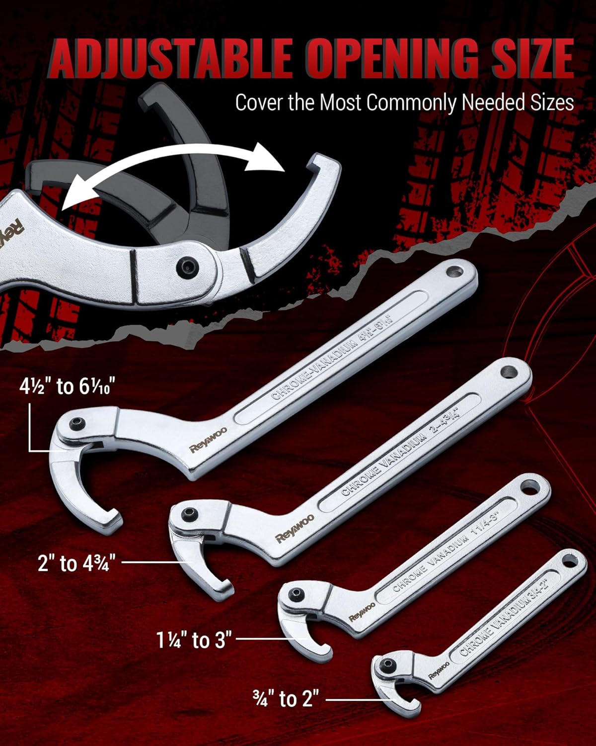 Alternative view of Spanner Wrench Set with Changeable Heads, 11 Pcs Adjustable Spanner Wrench Tool for Hydraulic Ram Cylinder, Mechanical Machine, Equipments Vehicles