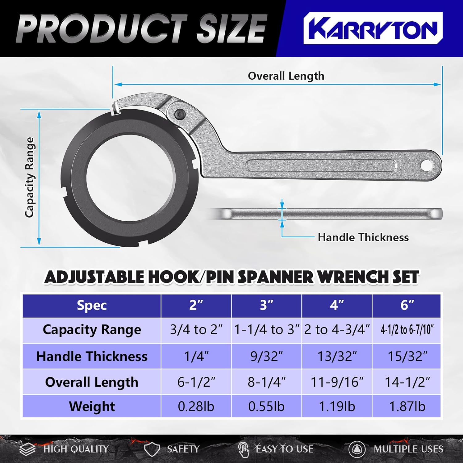 Adjustable Pin Hook Spanner Wrench Set, w/ 8pc Interchangeable Hook and Pin Heads, 3/4" to 6-7/10" Capacity Coilover Hook Wrenches for Plumbing, Automotive and Mechanical Applications
