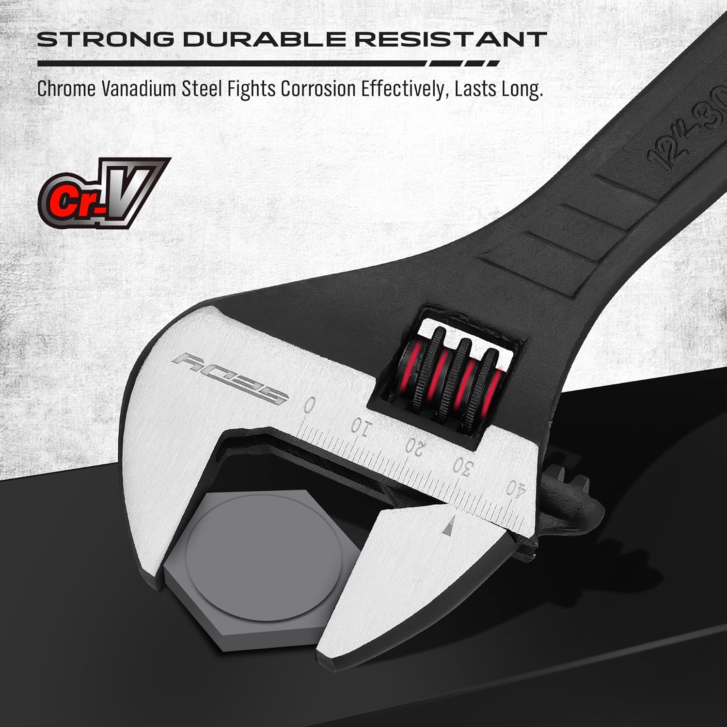 Alternative view of Adjustable Wrench Set Wrenches Sets: 4-Piece 6, 8, 10, 12 Inch Chrome Vanadium Steel Corrosion-Resistant Black Oxide Finish for Automotive Plumbing and Household Repairs