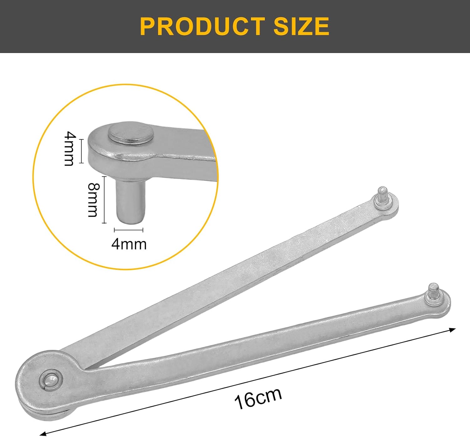 Universal Adjustable Angle Grinder Spanner Wrench for Backing Pads on Angle Grinder and Round Nuts with Drilled Holes (4mm), Silver