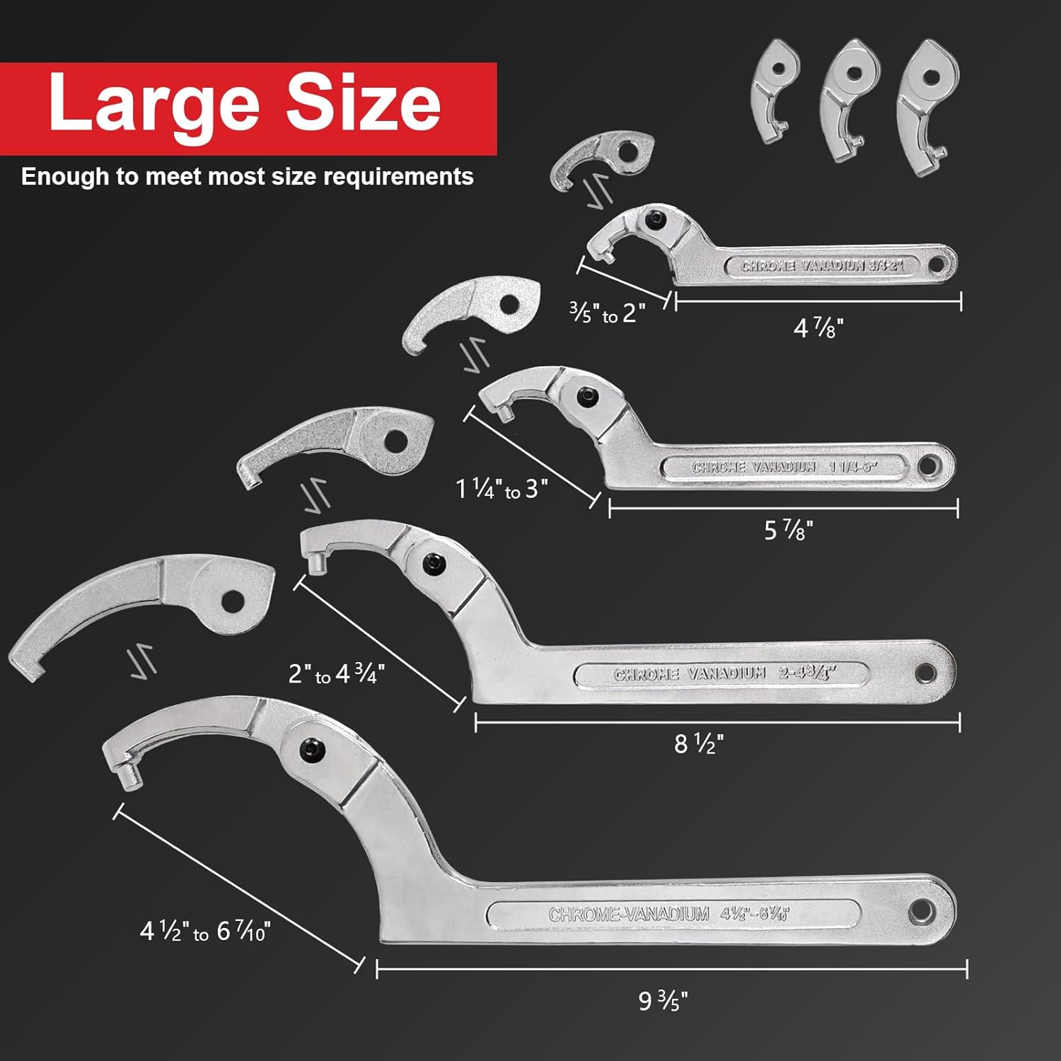 Pin Spanner Wrench Set, Adjustable Spanner Wrench with Changeable Heads, 12pcs C Spanner Nut Wrench Tools for Coilover, Suspension System, Bearings, 3/4" to 6-7/10"