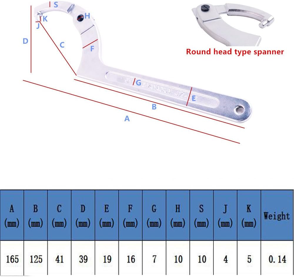 Eowpower Chrome Vanadium Adjustable C Spanner Hook Wrench Tool Round Head 19-51 mm