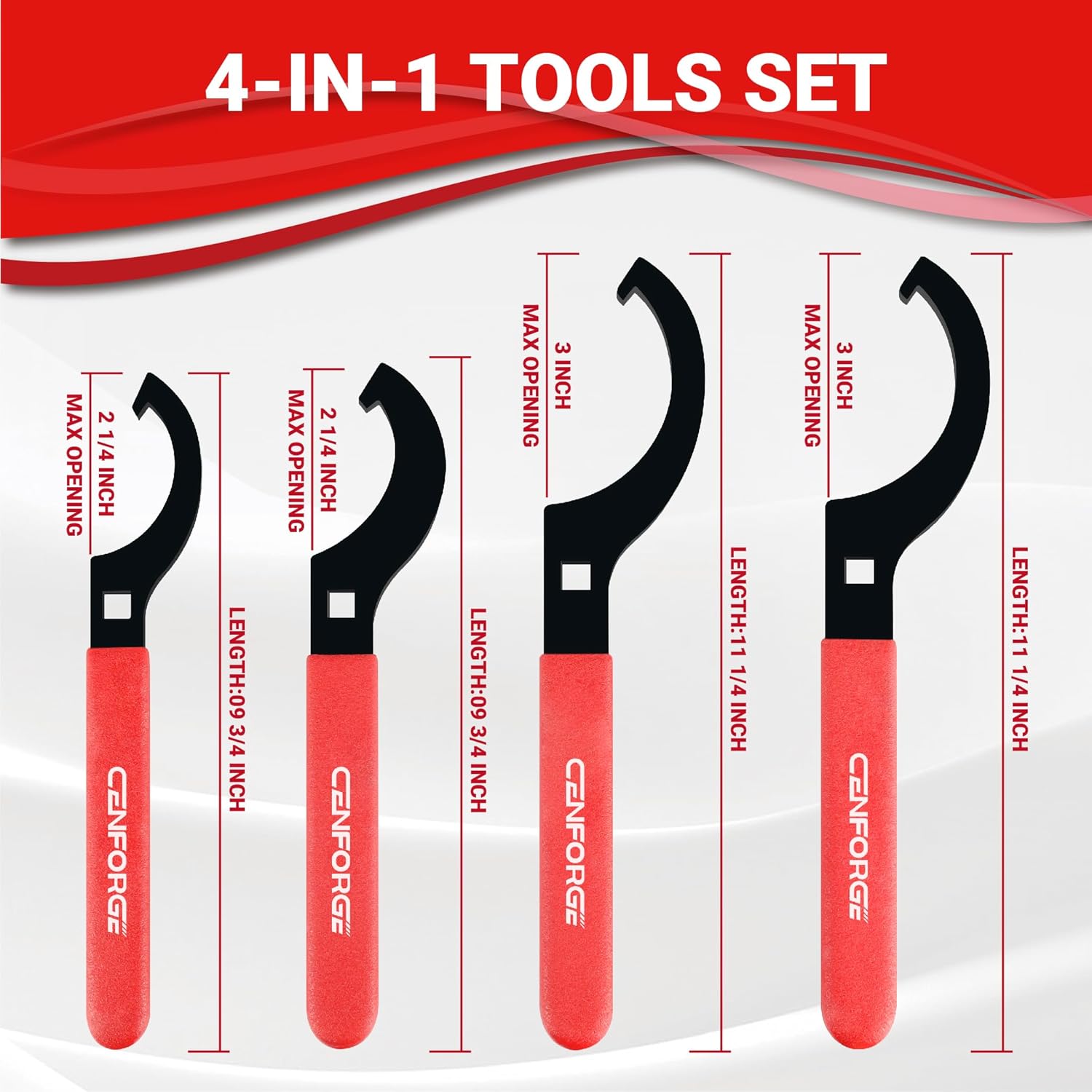Alternative view of Universal Coilover Spanner Wrench Set (4-Piece) – Adjustable C-Shape Shock Adjustment Tool with 3/8" Drive Hole & Rubber Grip – Fits Tein, Skunk2, KW, HKS & Most Suspension Systems