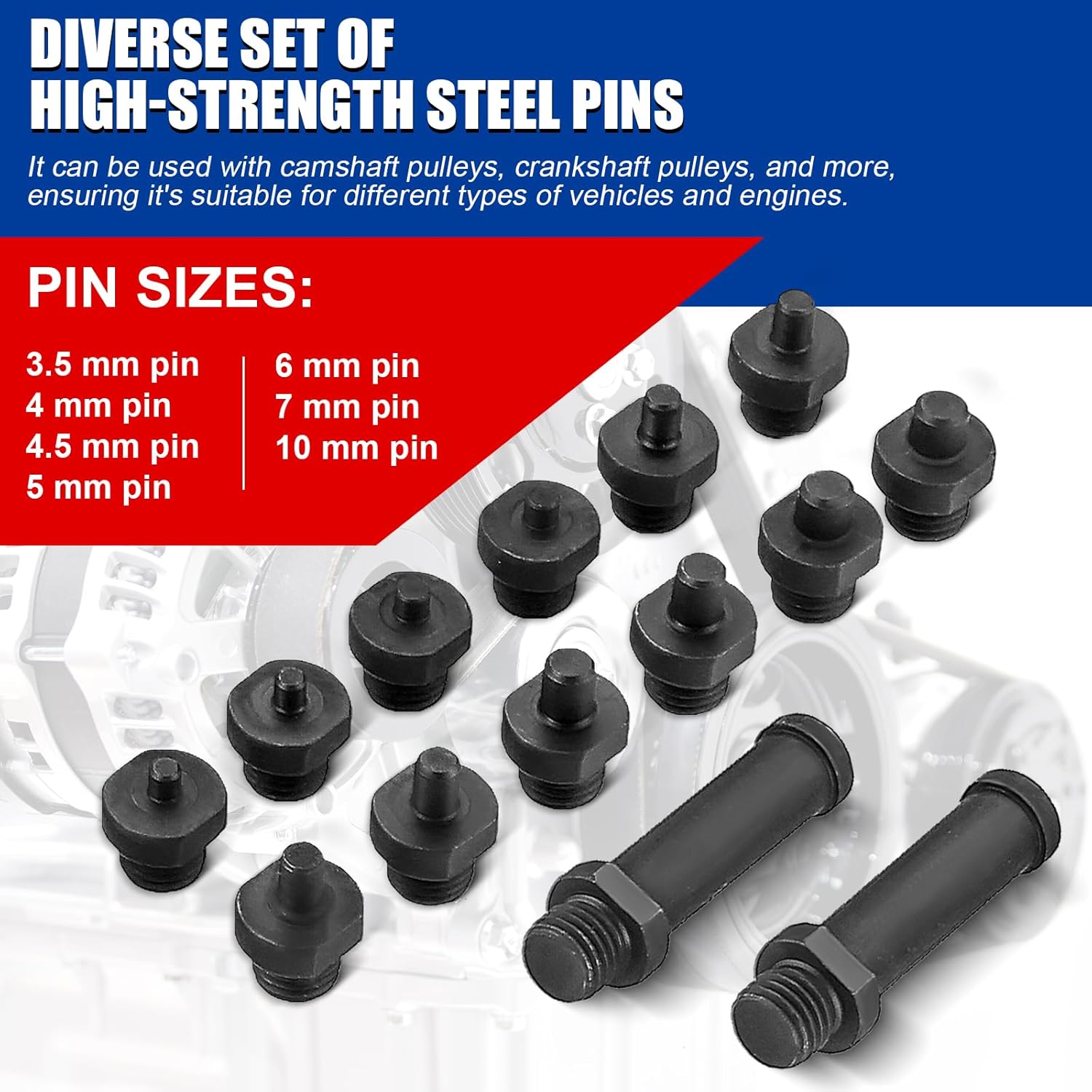 Variable Pin Spanner Wrench, 15PCS Universal Pulley Holder Tool Kit, 1/2" Drive Ratchet Fan Clutch Pully Holder Wrench Tool Kit for Cars, Motorcycles, Fits Camshaft pulleys