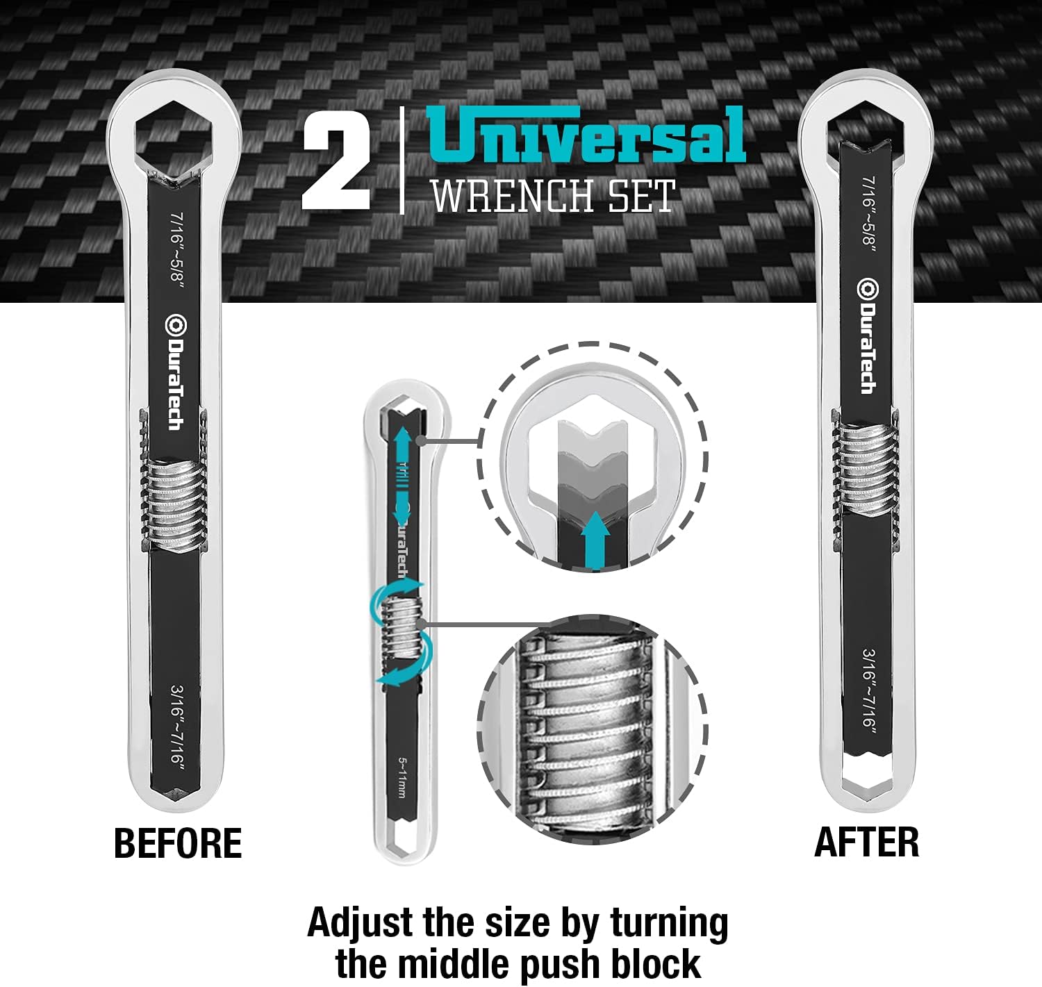 Alternative view of DURATECH Universal Wrench Set, Adjustable Wrench Set, SAE & Metric, 8-inch&10-inch, 44 sizes in 2 Piece, Drop Forged, ANSI standard