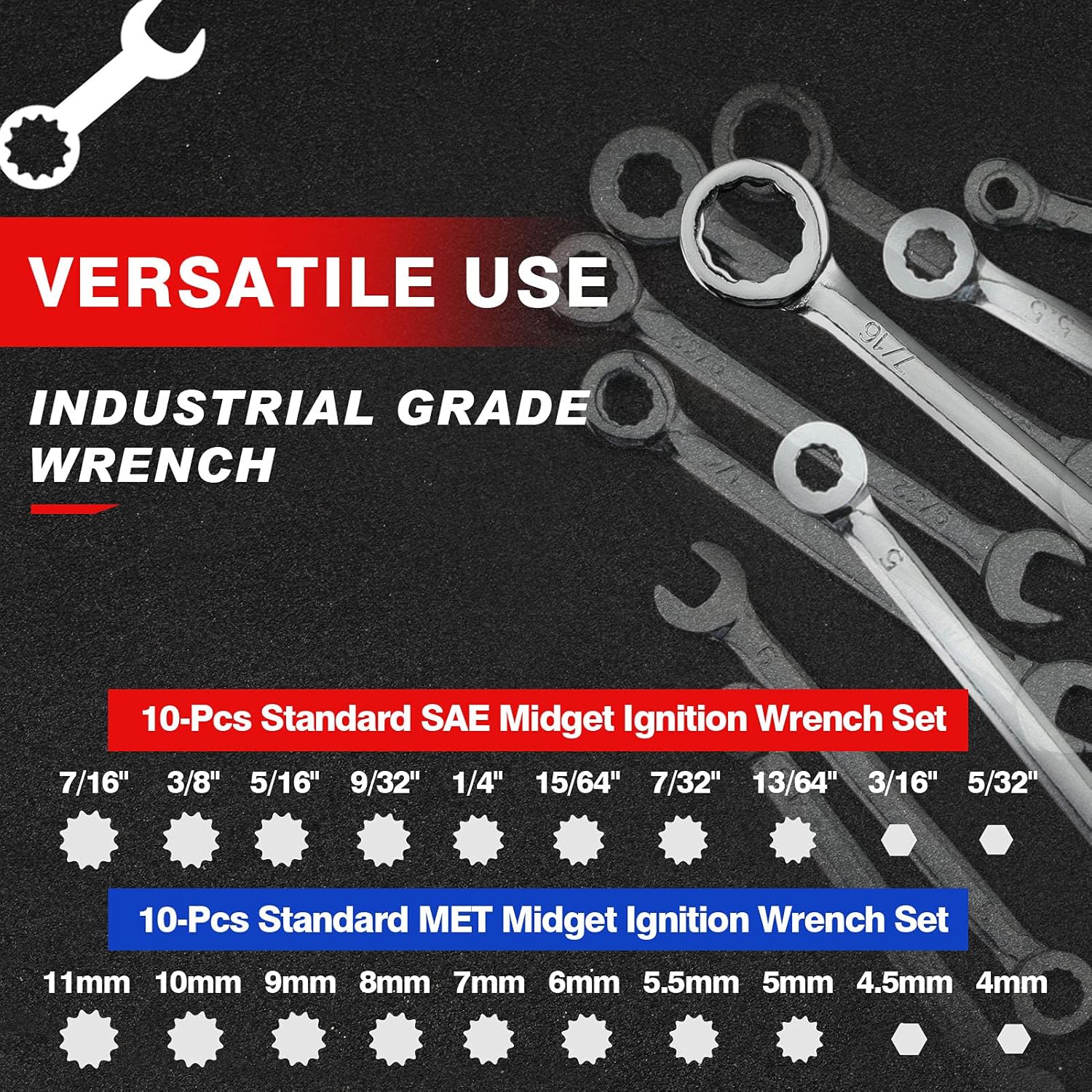 Alternative view of SPEEDWOX Mini Wrench Set Metric SAE Ignition Wrench Sets Open and Box End Wrench Set Small Wrench Set Combination Wrench Sets with Storage Pouches and Key Chains, 4mm-11mm & 5/32"-7/16"