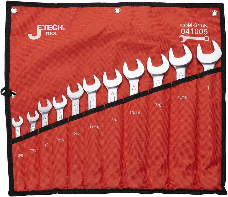 Alternative view of Jetech 11PCS SAE Combination Wrench Set - Industrial Grade Spanners with 12-Point15-Degree Offset Cr-V Steel Forged Heat-Treated, 3/8 Inch - 1 Inch