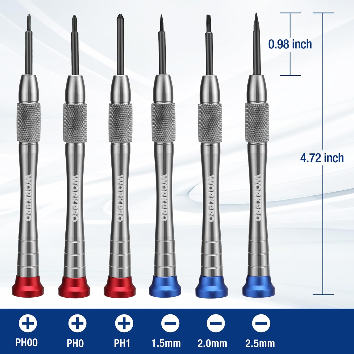 Alternative view of WORKPRO 6-Piece Magnetic Screwdriver Set, S2 Alloy Steel, 3 Phillips and 3 Slotted Tips Small Screwdriver Repair Tool Kit, Good for Phone, Computer, Watch, Eyeglass, Electronic
