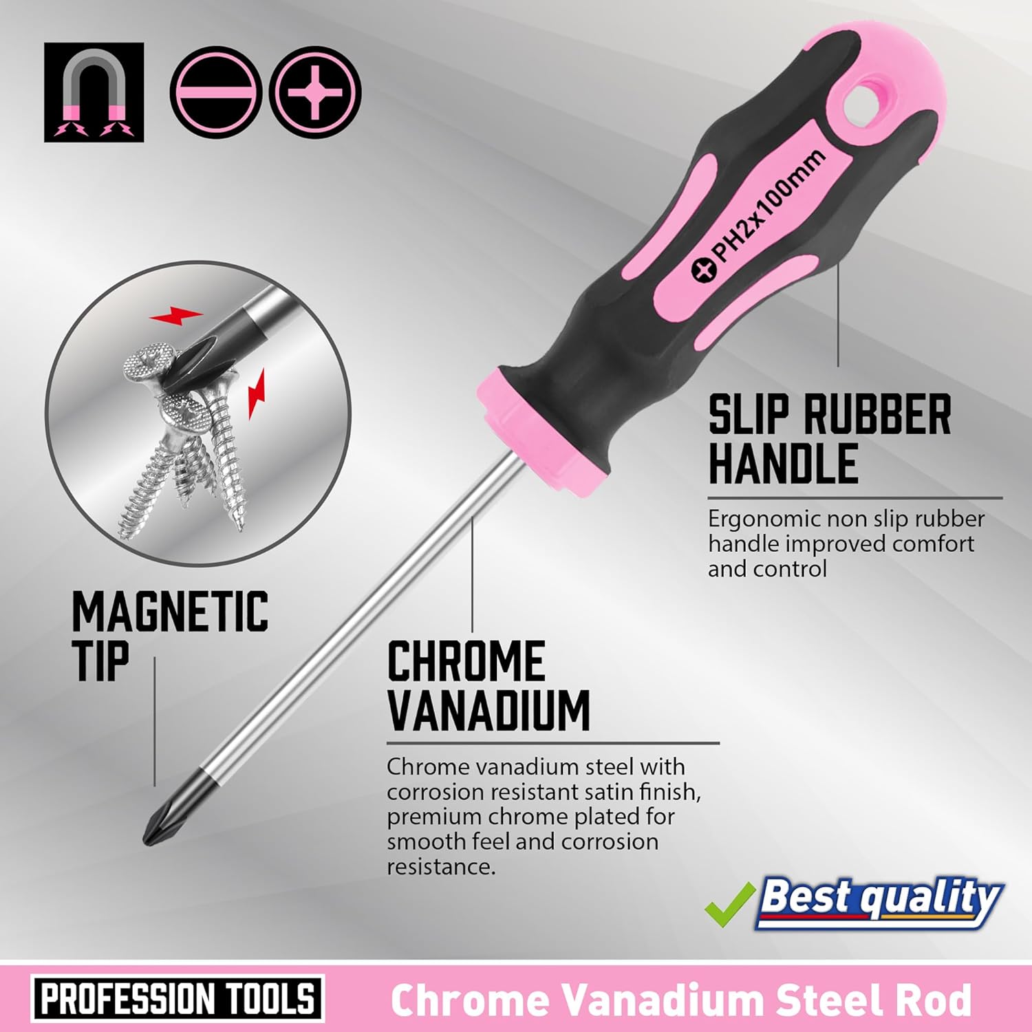 Alternative view of Amartisan 10-Piece Magnetic Screwdrivers Set, 5 Phillips and 5 Slotted Tips Professional Cushion Grip Screwdriver Set 2pcs Portable Multifunction Key Mini Screwdriver (Pink)