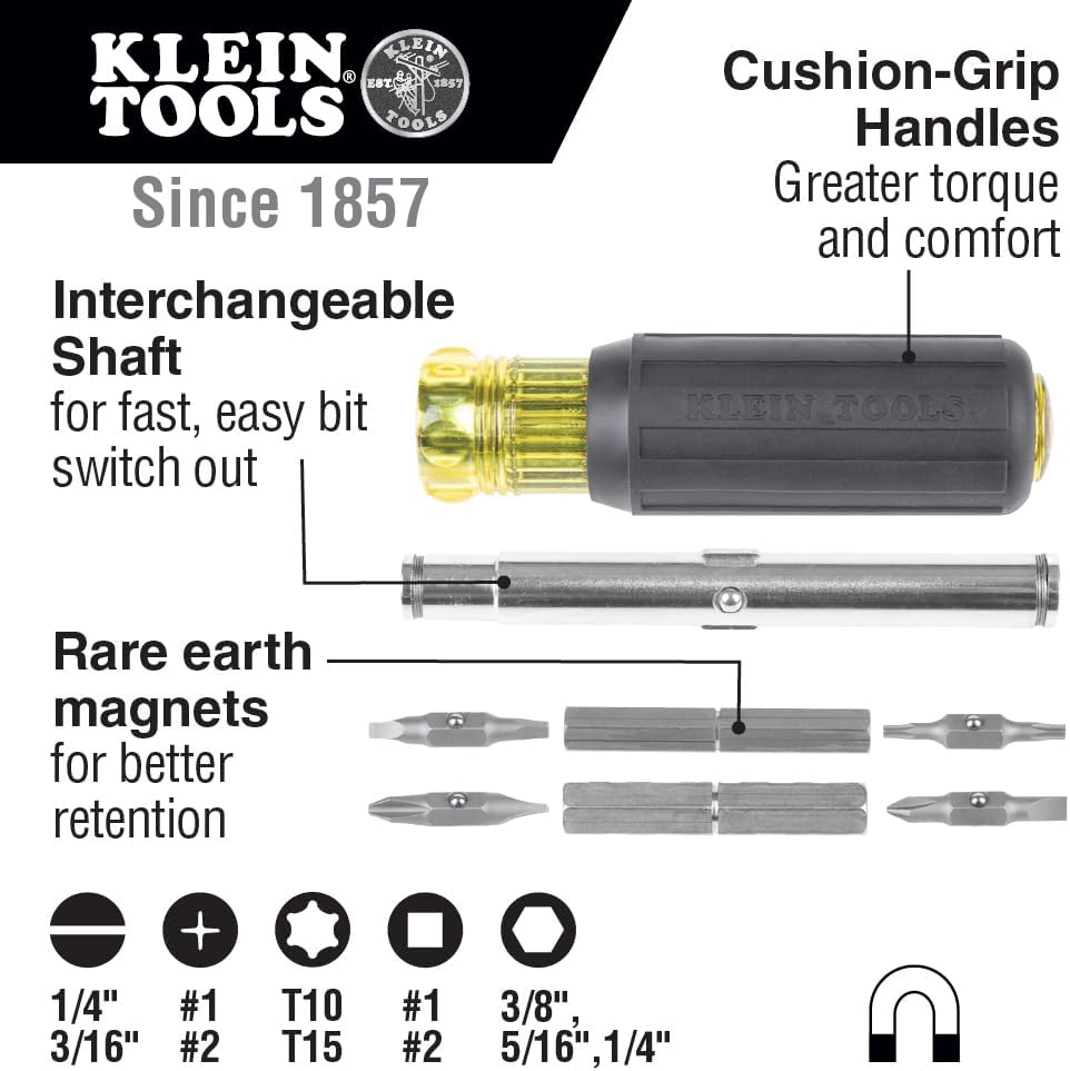 Alternative view of Klein Tools 32500MAG Magnetic Multi-Bit Screwdriver / Nut Driver, 11-in-1 Multi Tool with 8 Bits, 3 Nut Driver Sizes, Cushion Grip Handle