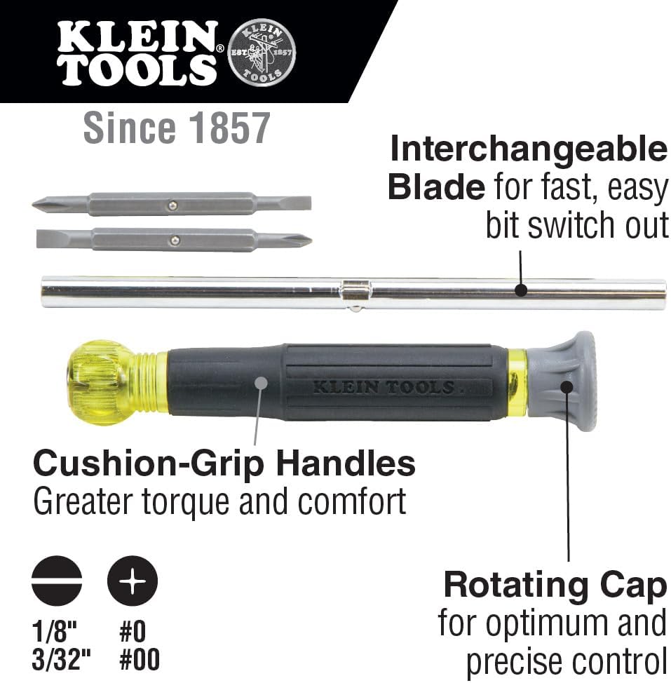 Alternative view of Klein Tools 32581 4-in-1 Electronics Screwdriver Set with 2 Slotted, 2 Phillips Precision Machined Bits, Ideal for Terminal Blocks
