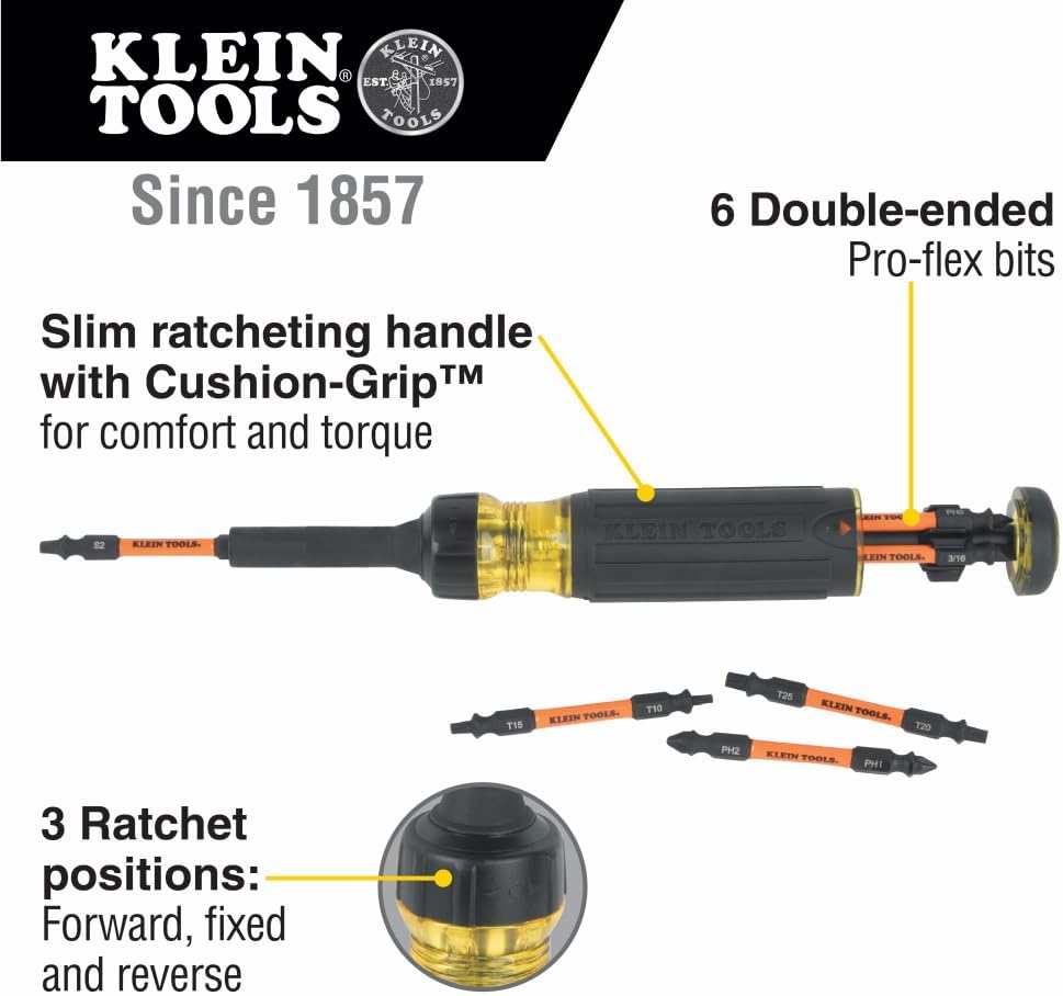 Alternative view of Klein Tools 32313HD 13-in-1 Multi-bit Ratcheting Screwdriver, Double-Ended Impact Bit Set, 12 Impact Driver Bits and 1/4-Inch Nut Driver