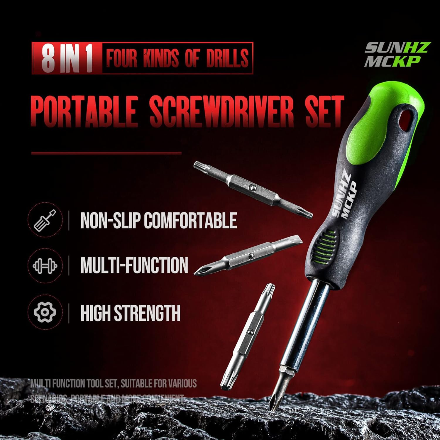 SUNHZMCKP 8 in 1 Screwdriver, Portable multi-purpose screwdriver set，High-Strength Bits, Phillips, Slotted, Torx，Suitable for outdoor and daily repair tools,Practical hand tools