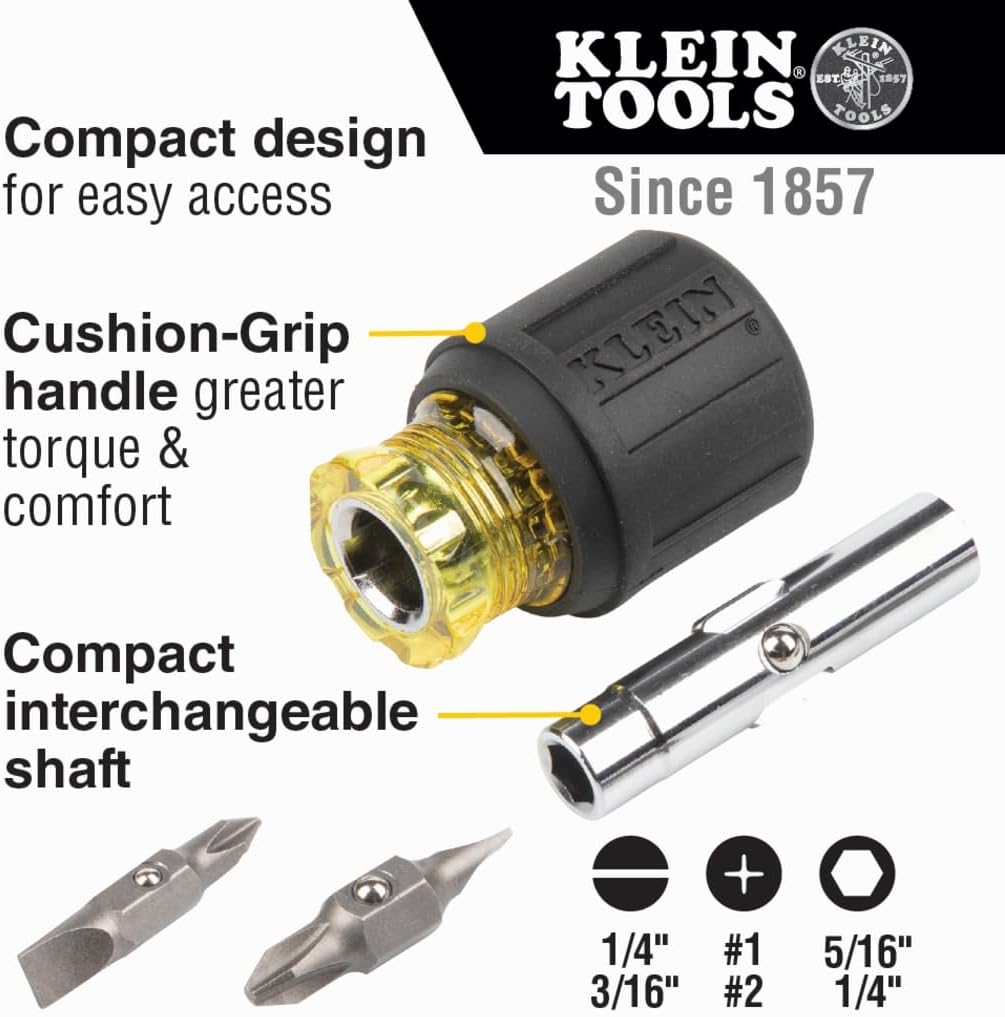 Alternative view of Klein Tools 32561 Multi-Bit Screwdriver/Nut Driver, 6-in-1 Stubby Screwdriver with 2 Phillips, 2 Slotted, 2 Nut Drivers