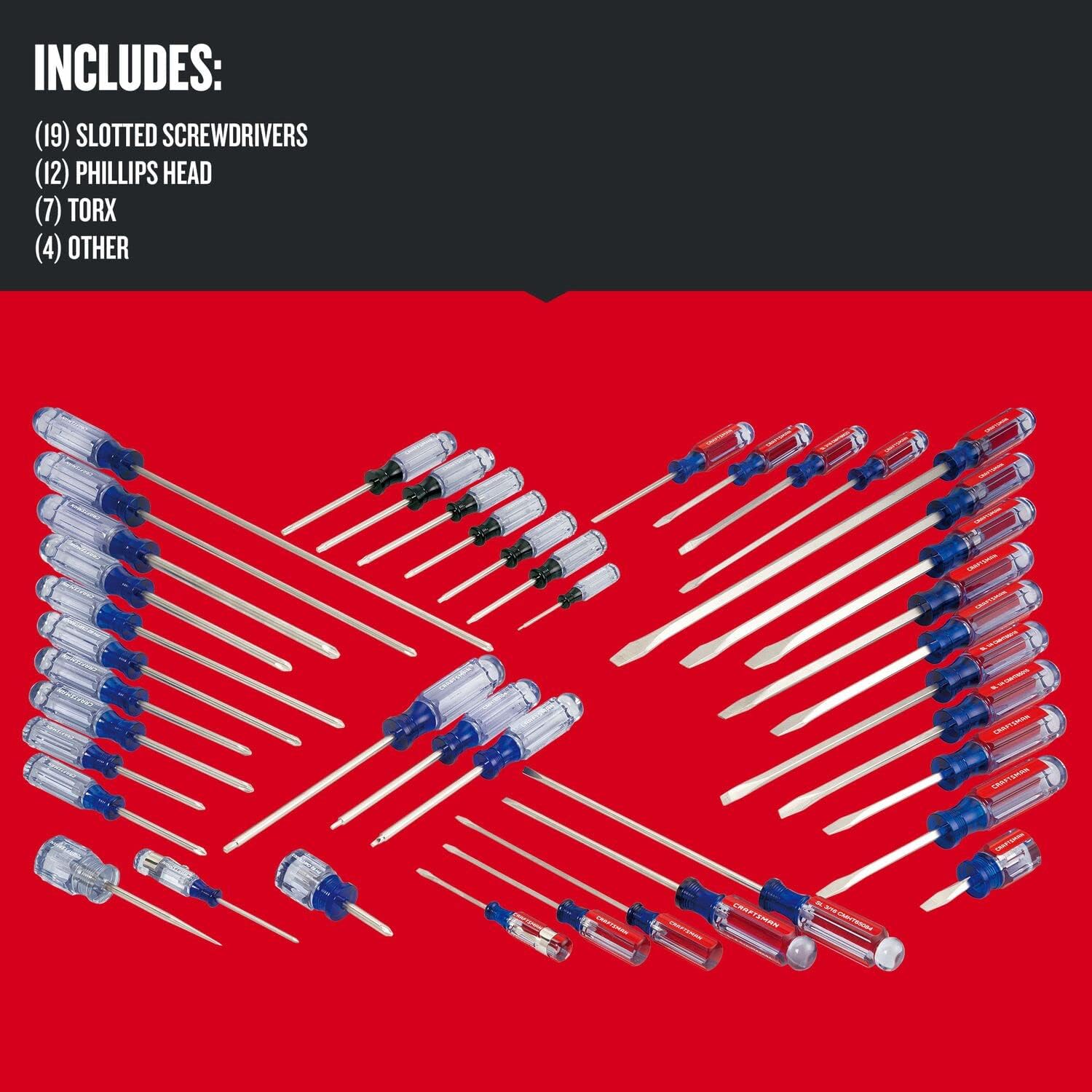 CRAFTSMAN Screwdriver Set, Phillips, Slotted, Torx, Acetate Handle, 42 Pieces (CMHT65300)