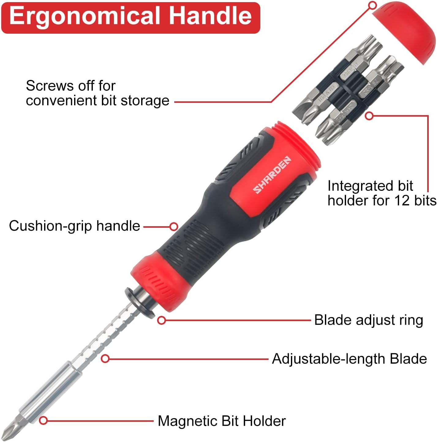 Alternative view of SHARDEN Multi Screwdriver 13-in-1 Screw Driver Adjustable Screwdriver Set Multitool All in One with Torx Security, Flat Head, Phillips, Hex, Square and 1/4 Nut Driver