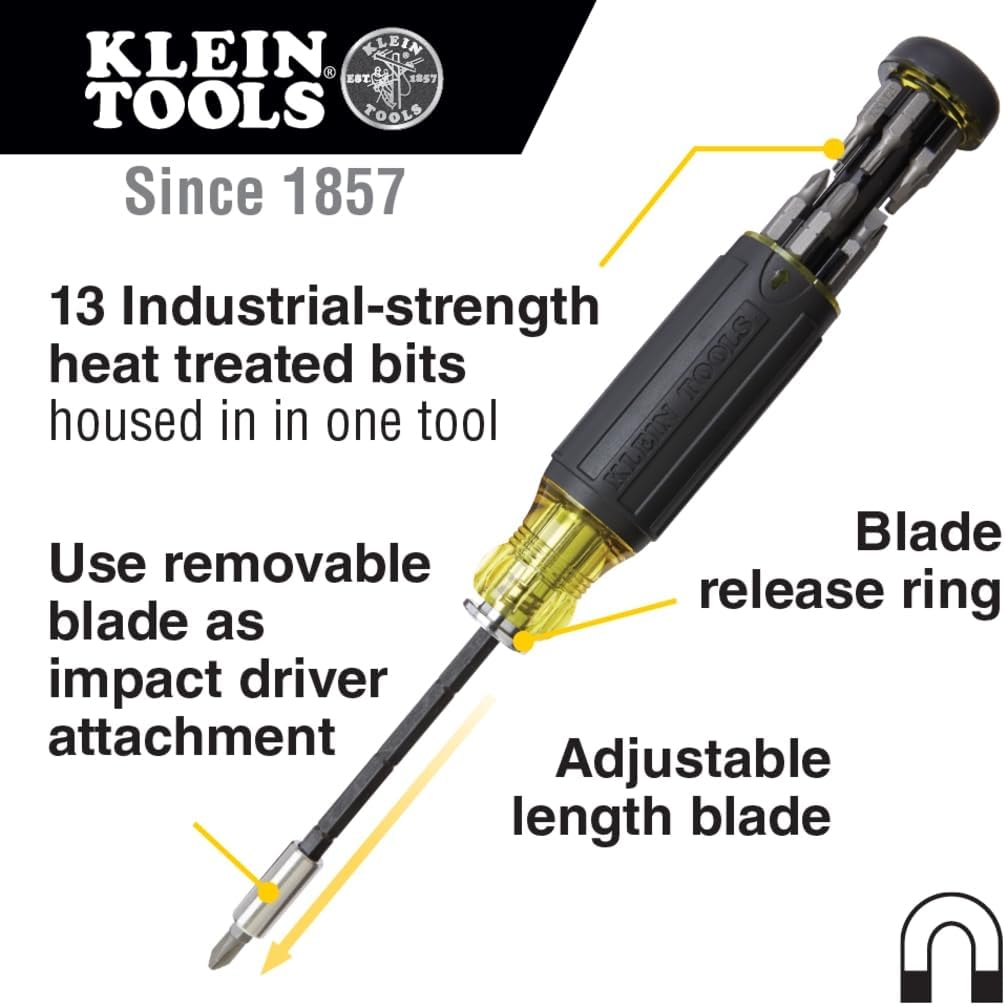 Alternative view of Klein Tools 32303 Multi-Bit Screwdriver / Nut Driver, Impact Rated 14-in-1 Magnetic Screwdriver Set Phillips, Slotted, Square, Combo, Torx