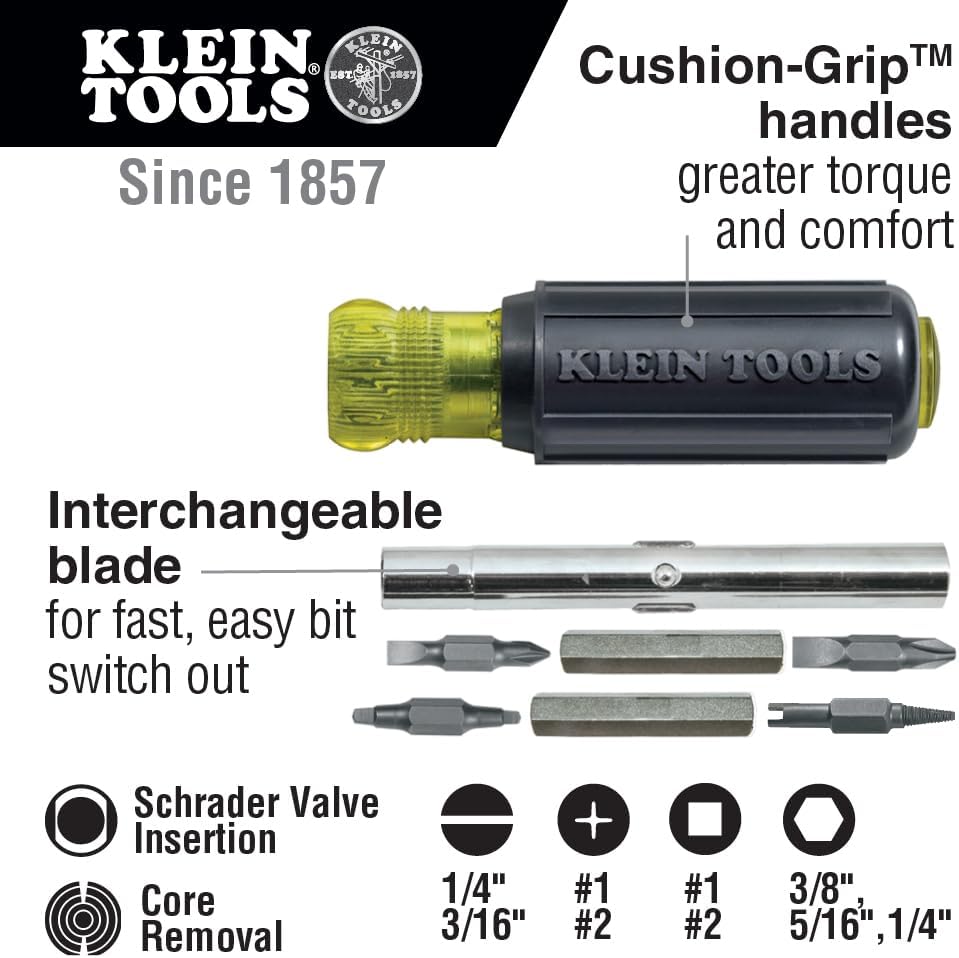 Alternative view of Klein Tools 32527 Multi-Bit Screwdriver/Nut Driver, 11-in-1 with Phillips, Slotted, Square, and Schrader Bits and Nut Drivers