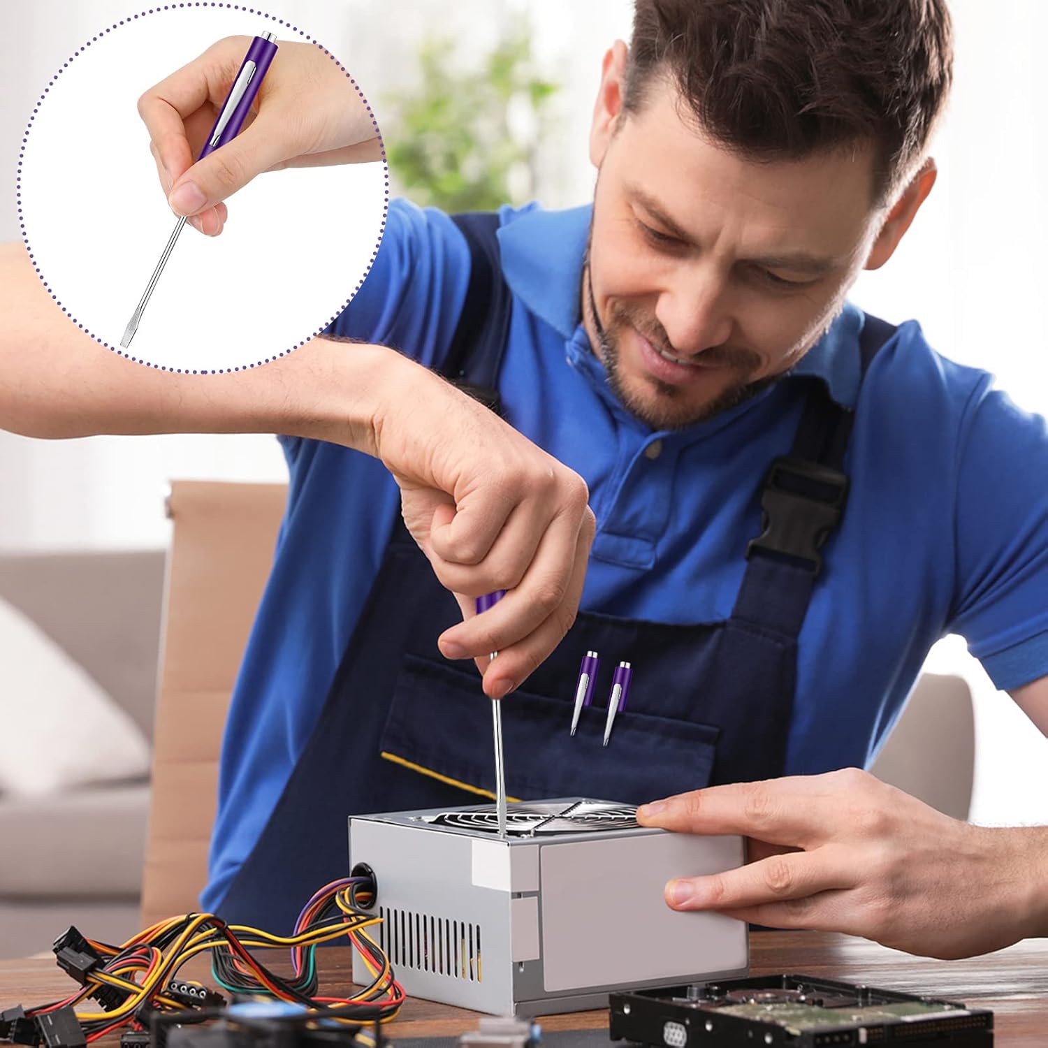 Honoson 10 Pieces Pocket Screwdriver Mini Tops and Pocket Clips Magnetic Slotted Small Screw Driver with a Single Blade Head for Mechanical, Electrician(Purple)