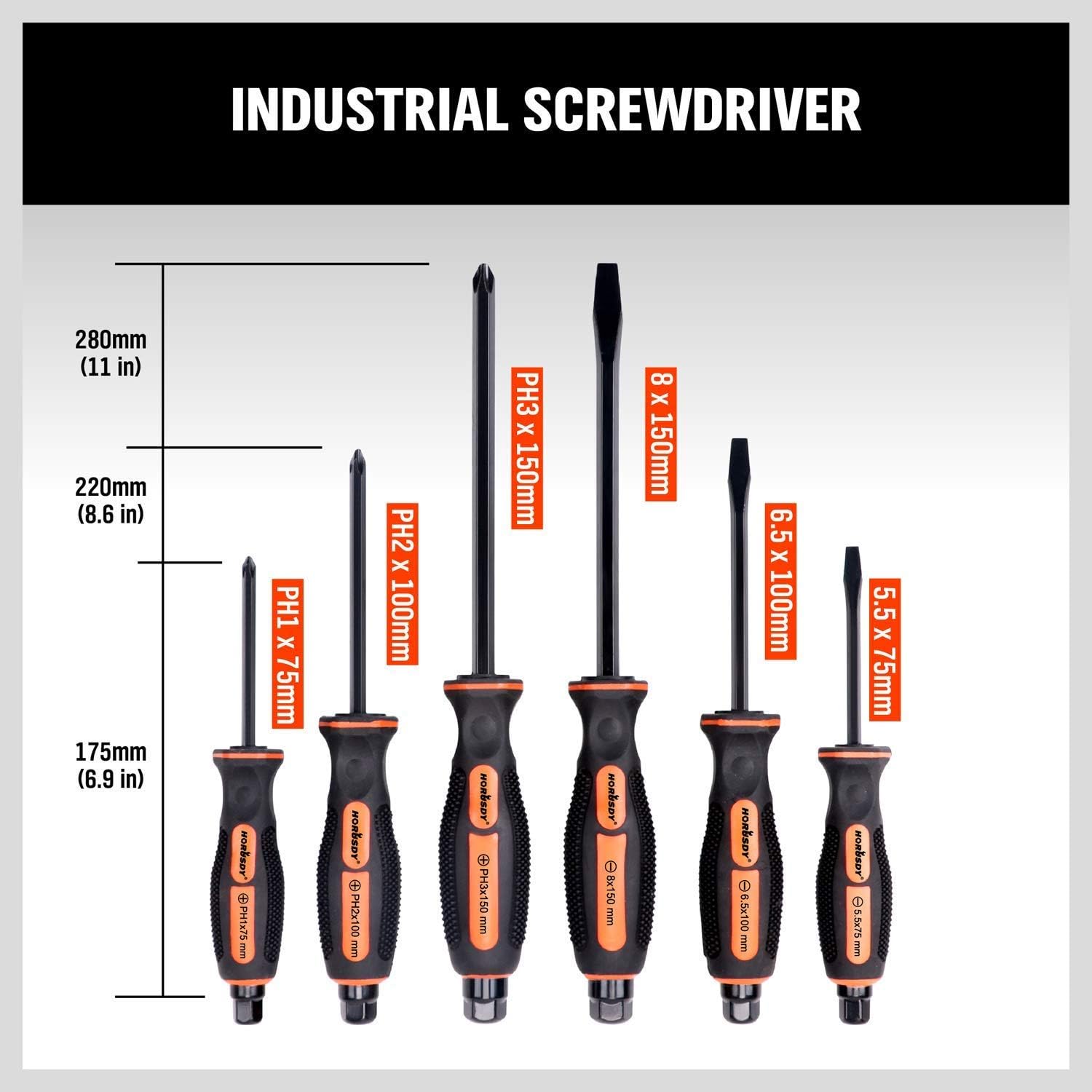 Alternative view of HORUSDY 6-Pieces Magnetic Screwdriver Set, 3 Phillips and 3 Flat Head Tips Screwdriver for Fastening, Chiselling and Loosening Seized Screws (New Screwdriver Set)