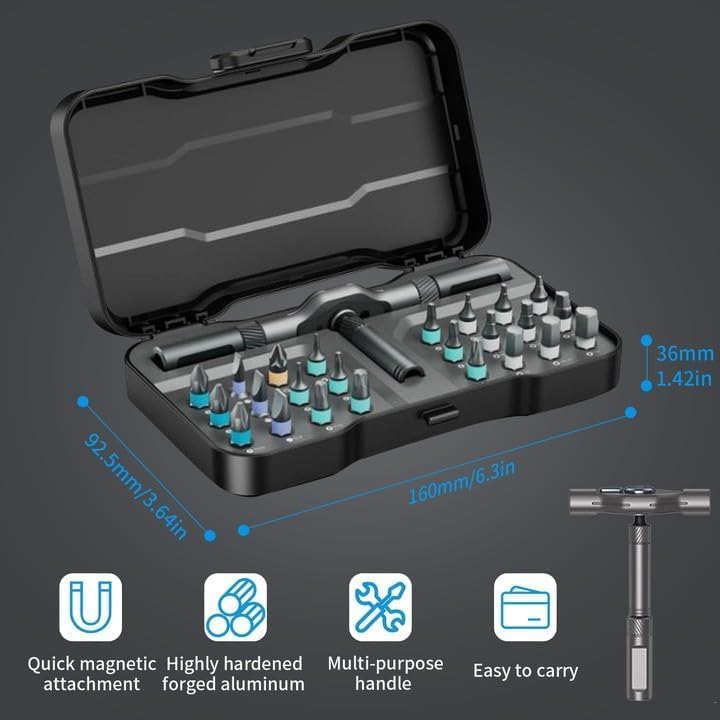 24 in 1 Magnetic Screwdriver Set, DIY Ratchet Screwdriver Set, Multifunctional Toolbox with Detachable Ratchet Handle, Portable Precision Repair Tool Kit for Furniture Computer Bicycle (Black)