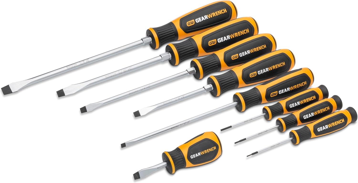 GEARWRENCH 9 Piece Slotted Dual Material Screwdriver Set in Foam Storage Tray - GWMSSCRSL