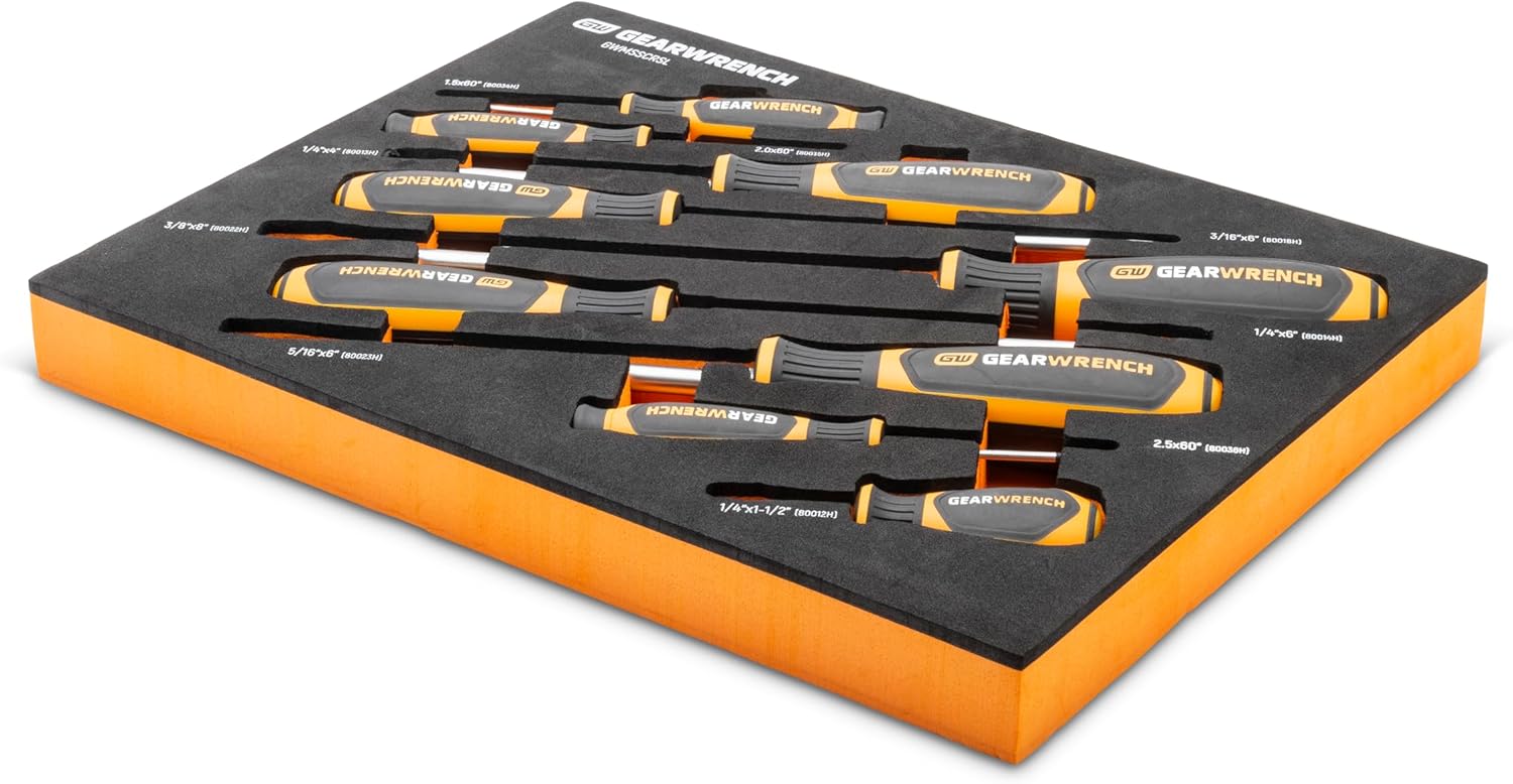 Alternative view of GEARWRENCH 9 Piece Slotted Dual Material Screwdriver Set in Foam Storage Tray - GWMSSCRSL