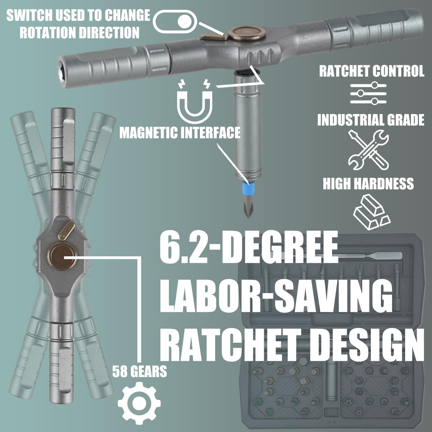 Alternative view of Hqyib 43-in-1 Magnetic Screwdriver Set, Multifunctional Ratchet Screwdriver Set, Free Combination Portable Repair Tool Set for Furniture, Bicycle, Doorbell, Computer, Watch and Eyeglass Repair (Gray)