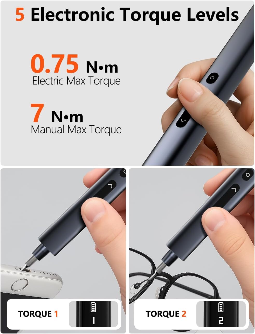 Alternative view of Electric Screwdriver Set, 80-in-1 Mini Electric Precision Screwdriver Cordless with 5 Torque Levels, Max 0.75N.m, 500mAh Battery, Small Power Screwdriver Kit for Laptop, Phone & Electronics Repair