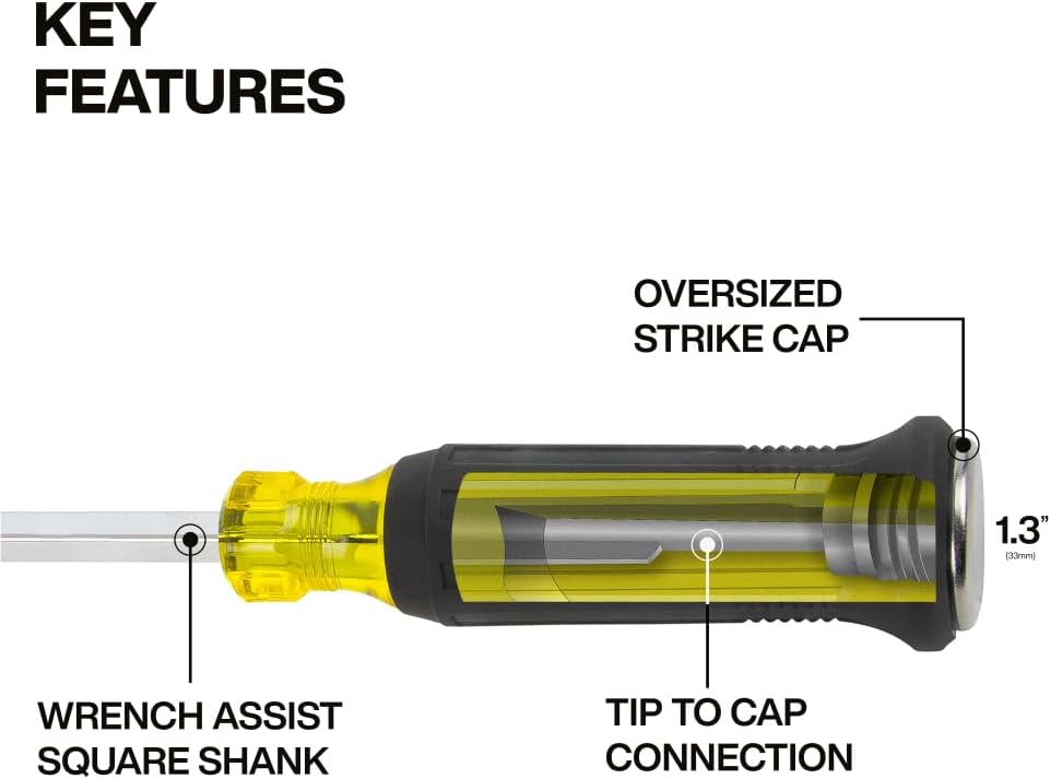 Alternative view of Klein Tools 6004DD 1/4-Inch Keystone Demolition Screwdriver, Steel Tip-to-Cap Construction Demo Screwdriver, Cushion-Grip Handle, Oversized Strike Cap, Square Shank with Wrench Assist