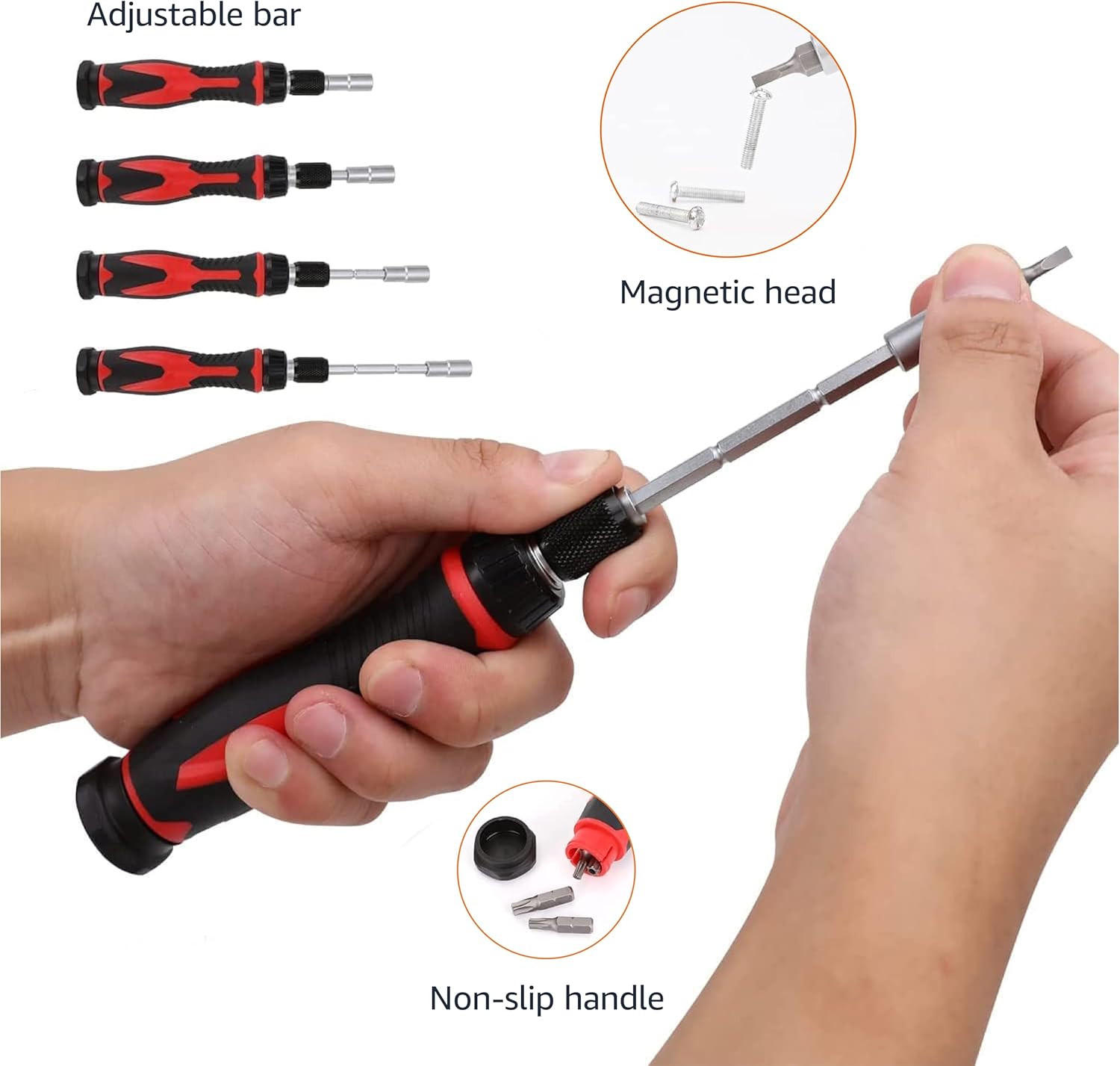 Alternative view of Amazon Basics Magnetic Ratcheting Wrench and Electronics Precision Screwdriver Set, 73 count (Pack of 1), Black/Red/Silver